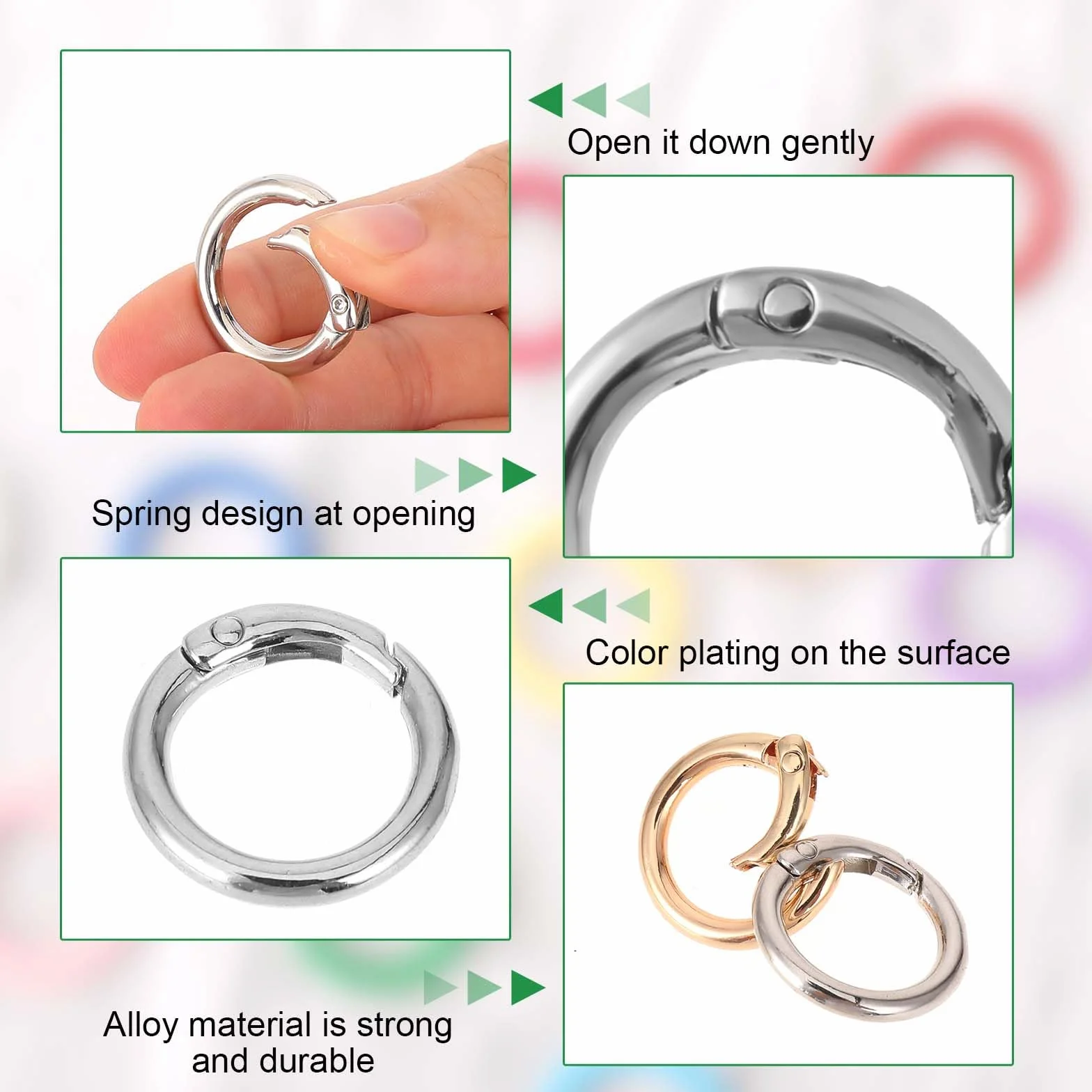 Molain 12 szt. metalowych sprężyn o-ringów, okrągły karabińczyk, 25 mm klips zatrzaskowy, klamra sprężynowa, akcesoria DIY, pierścień sprężynowy do breloków, torby, torebki, 12 szt, wielobarwny, 1