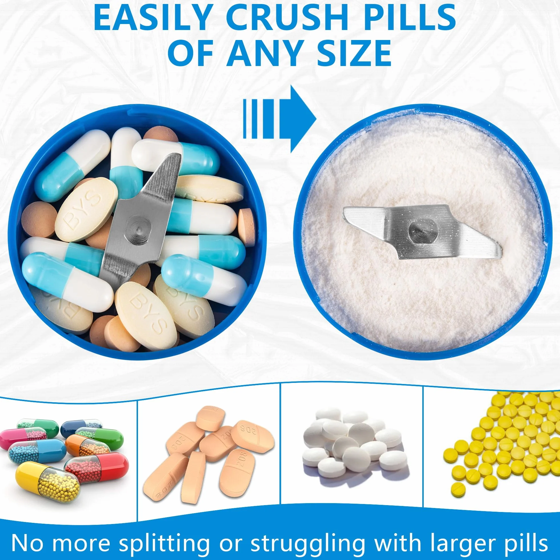 Pill Mill mała elektryczna kruszarka do tabletek - kruszarka do tabletek klasy szpitalnej dla osób starszych - młynek do tabletek, bardzo drobny proszek - elektryczny młynek do tabletek do leków,