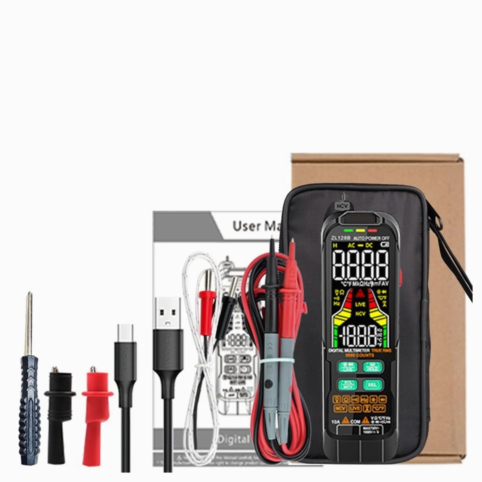 Multimetr Cyfrowy 600 V 4000 Zlicza Ture AC DC NCV Inteligentny Tester Miernik Napięcia Rezystancji Szybko Dokładnie Łatwy Odczyt(ZL128B charging PRO)
