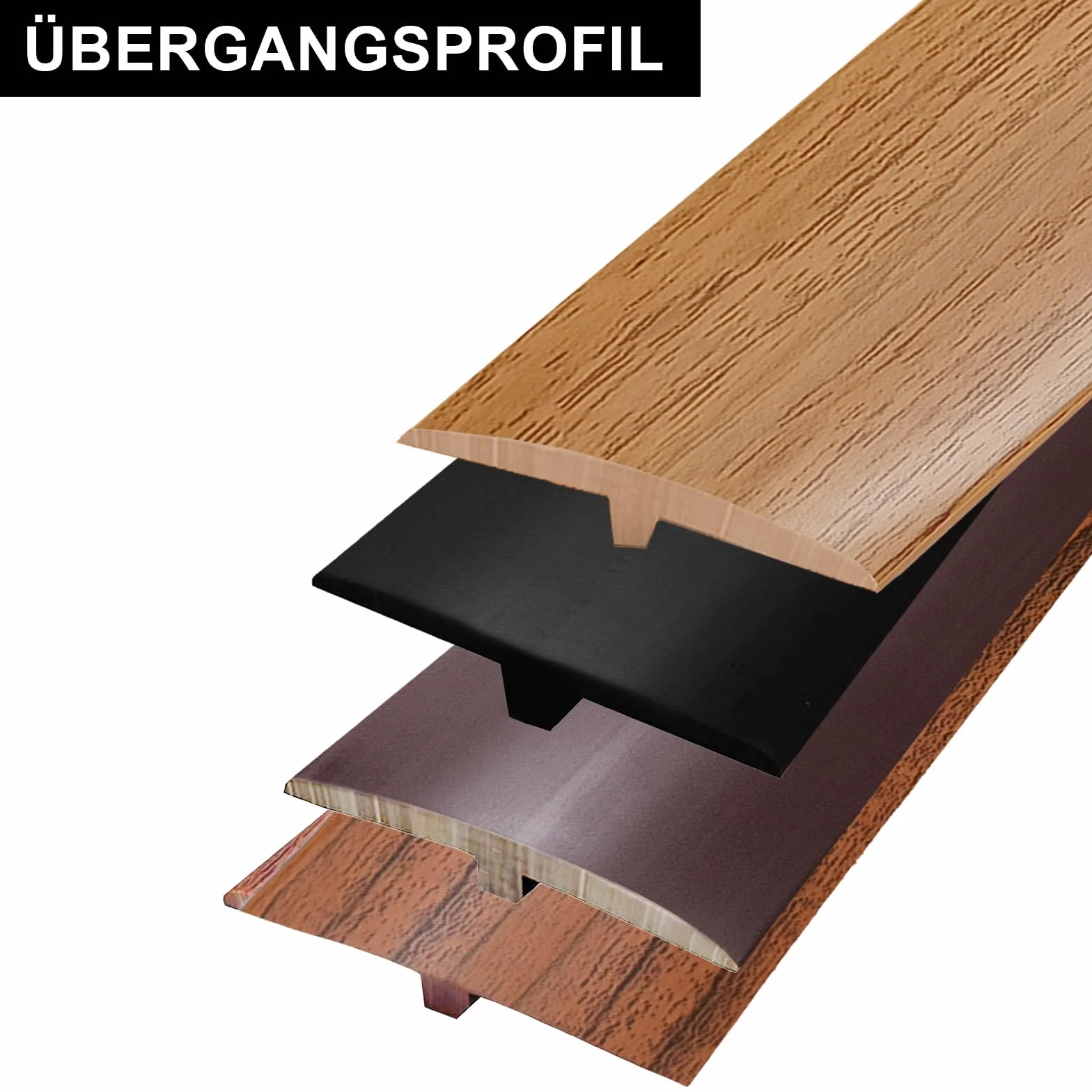 Profil przejściowy, samoprzylepny, profil T, 5 x 300 cm, elastyczna listwa przejściowa z PCW, do wszystkich rodzajów podłóg, możliwość przycięcia i wodoodporna (jasny rysunek słojów, 3 m)