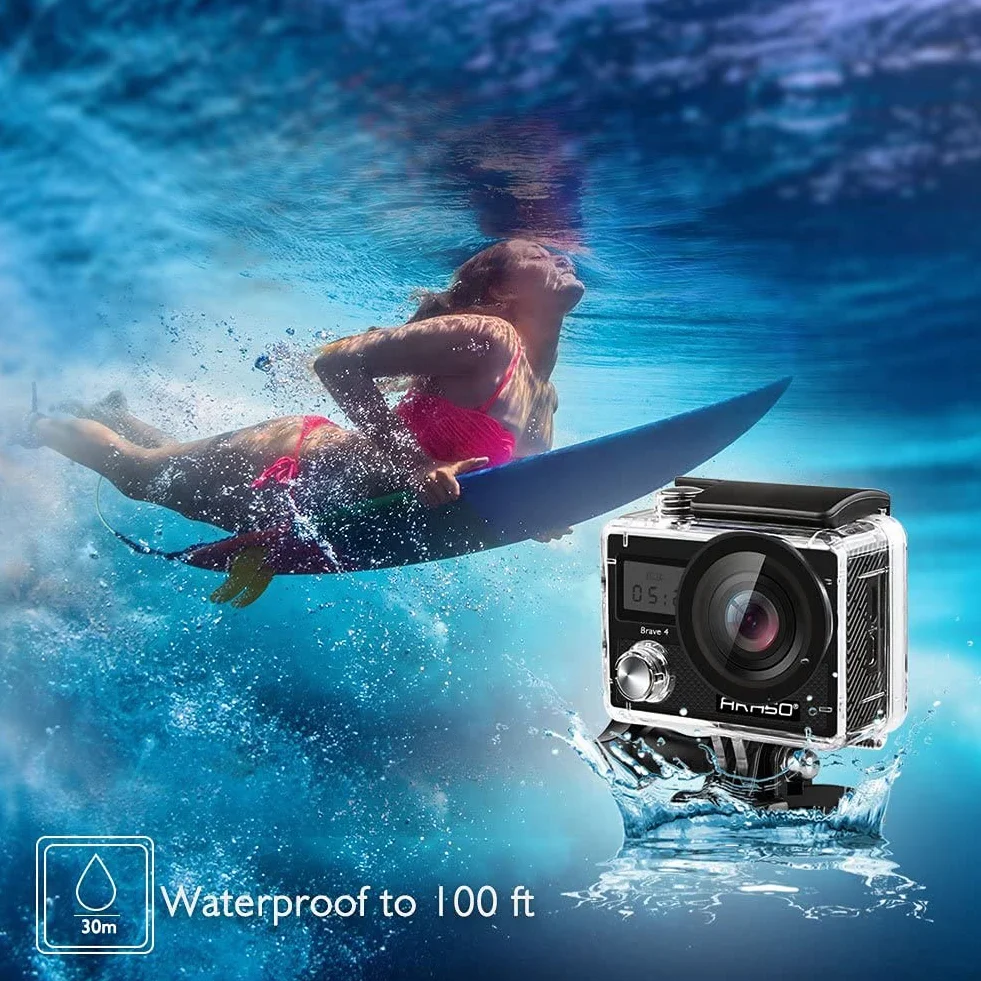AKASO Kamera sportowa 4K 20MP wodoodporna 30m z pilotem 2 akumulatory zestaw akcesoriów