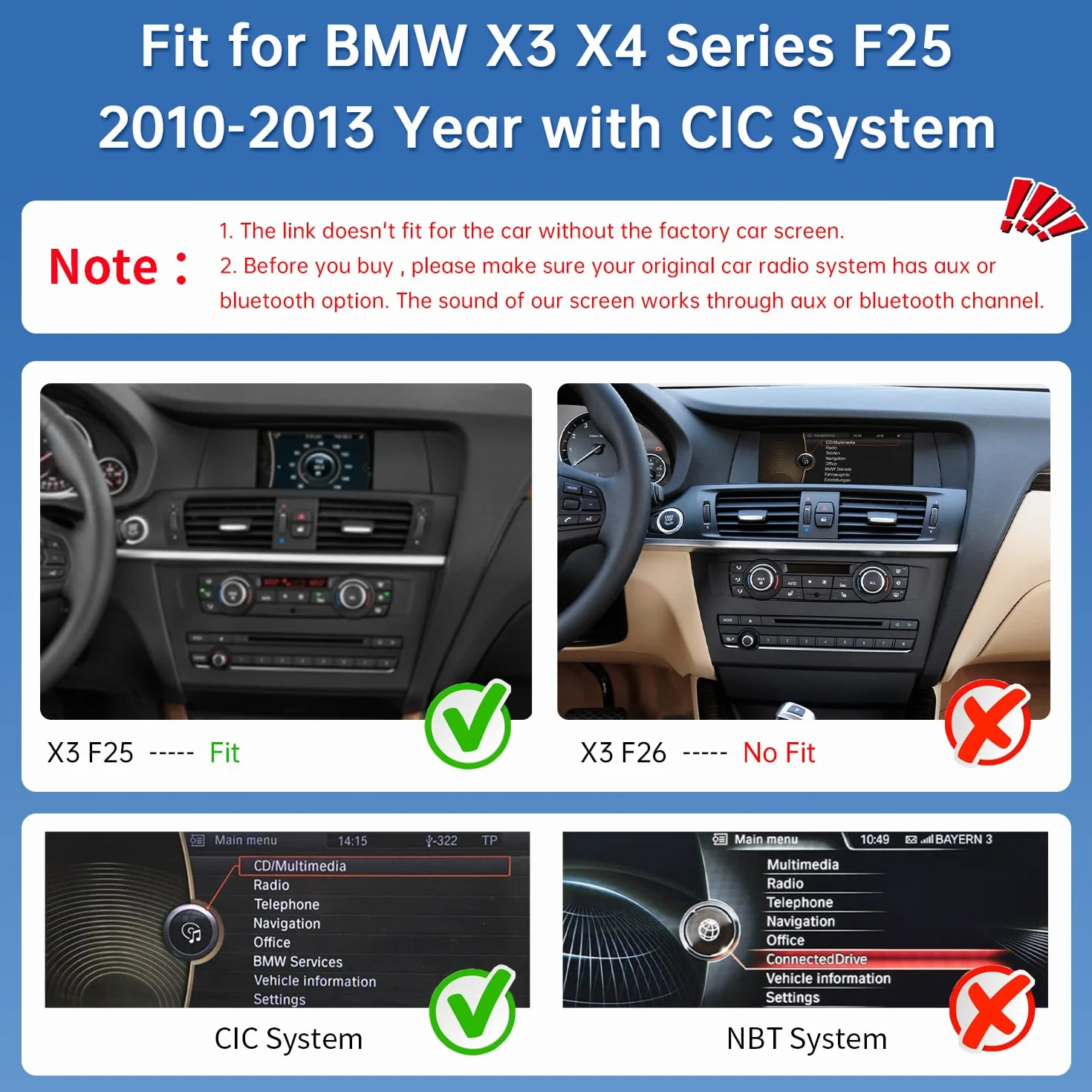 Road Top Ekran CarPlay 12,3-calowe radio samochodowe dla BMW X3 X4 F25 CIC 2010-2013
