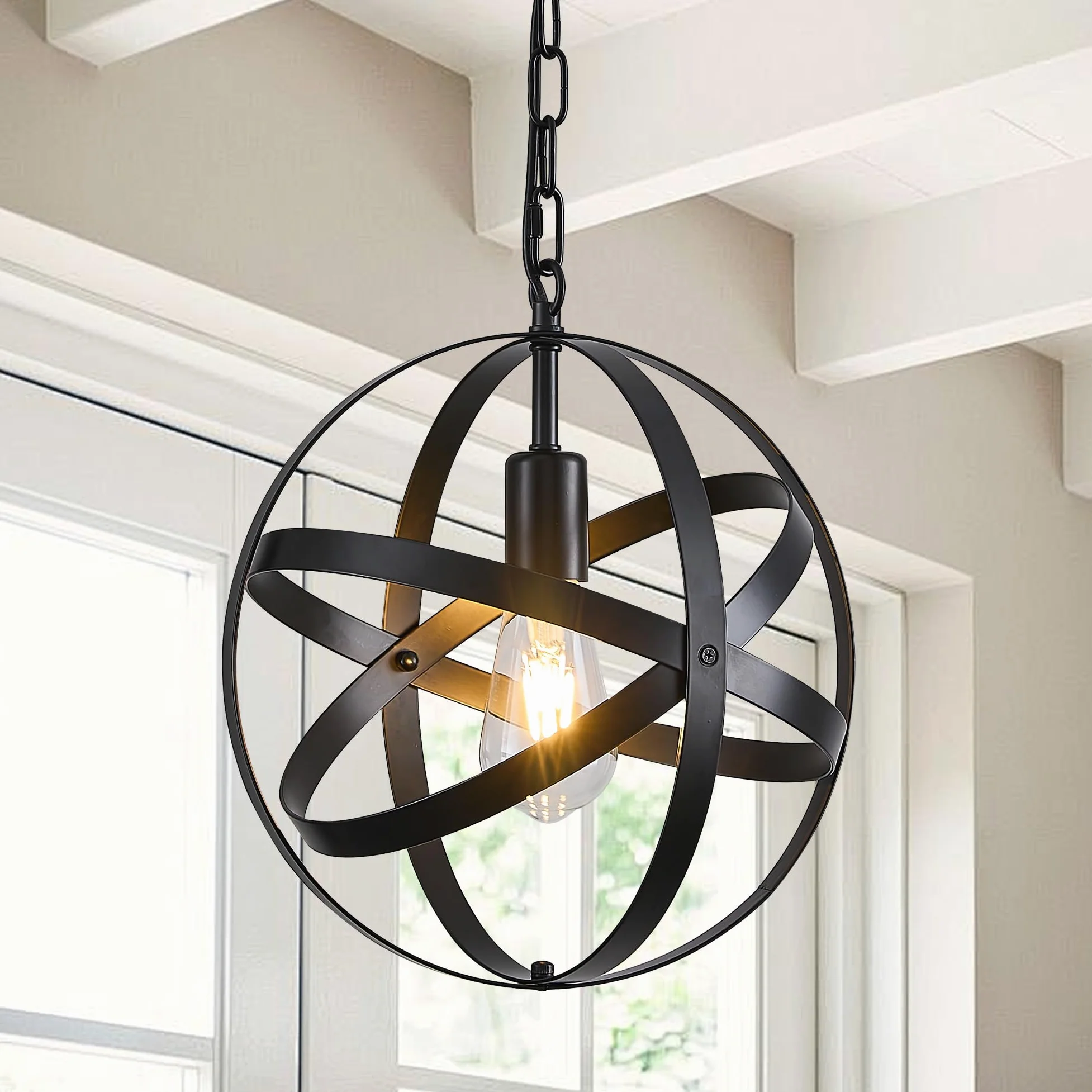 Ganeed Lampa wisząca Industrial Globe Vintage Żyrandol E27 Czarny 1 Światło