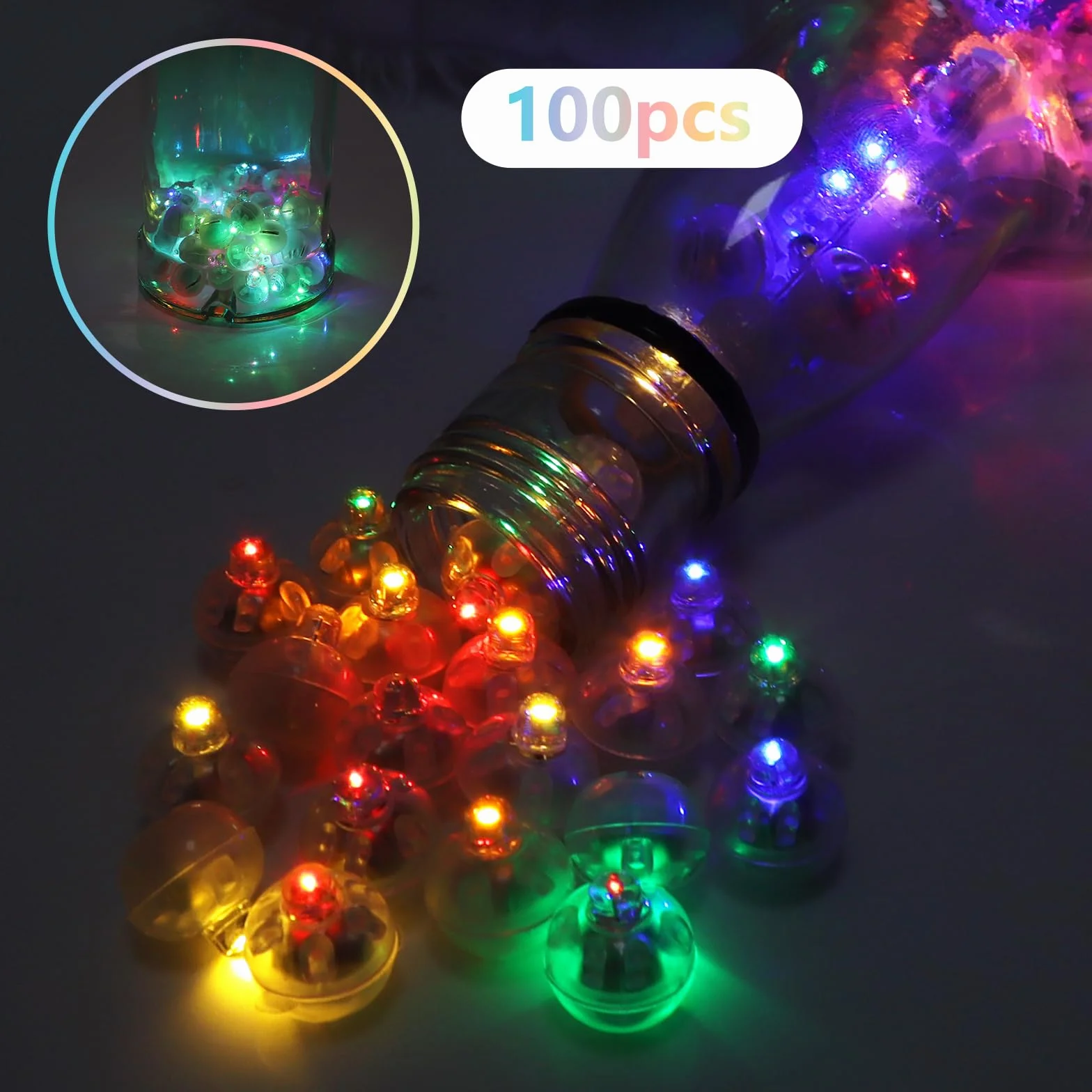 100 sztuk mini świetlnych kulek LED, okrągłe balony LED, mini kolorowe lampki balonowe do latarni papierowych, na Boże Narodzenie, urodziny, karnawał, wesele, do ogrodu, baru, klubu.