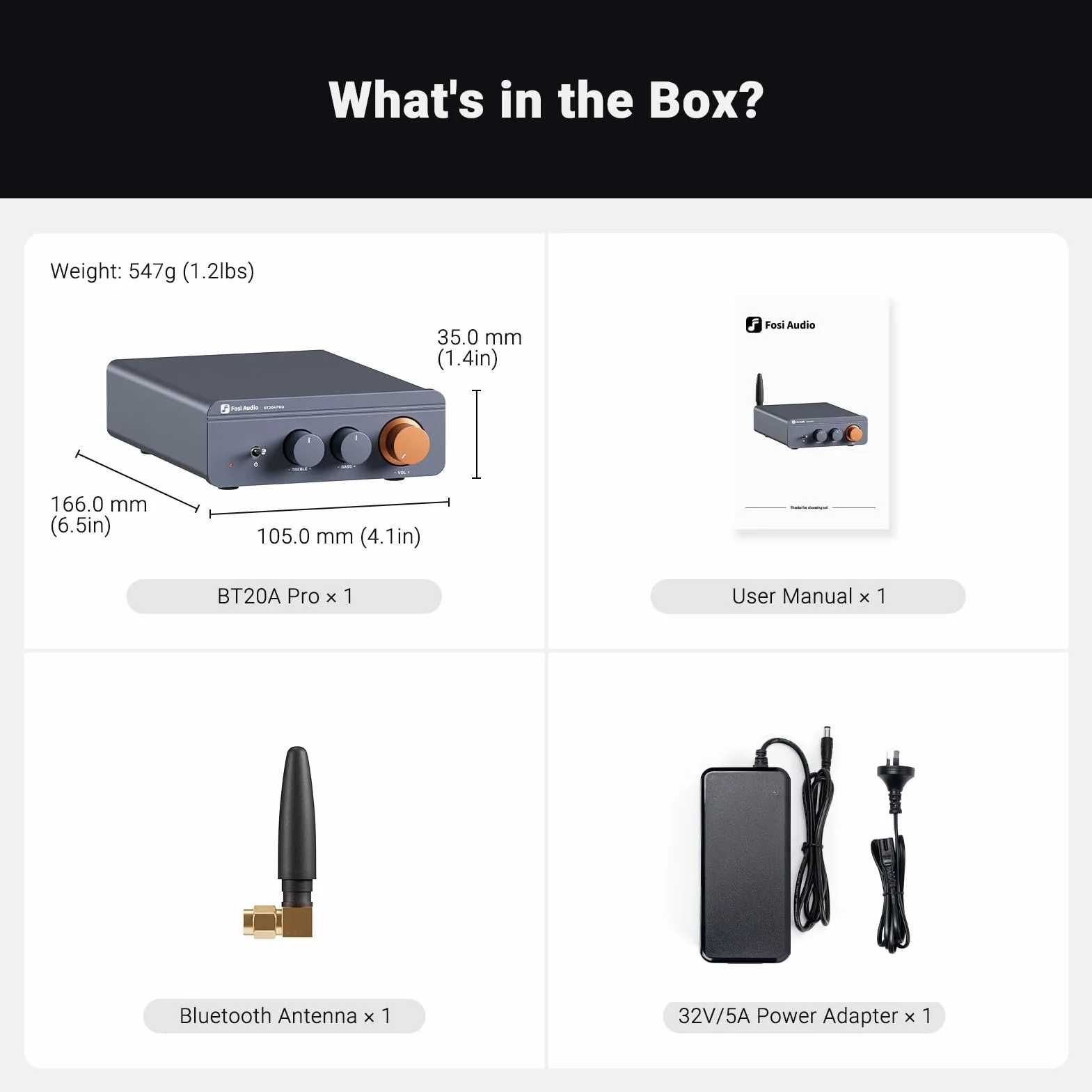Fosi Audio BT20A Pro 300W x2 TPA3255 Bluetooth 5.0 Wzmacniacz Stereo 2-Kanałowy Mini Hi-Fi Klasy D