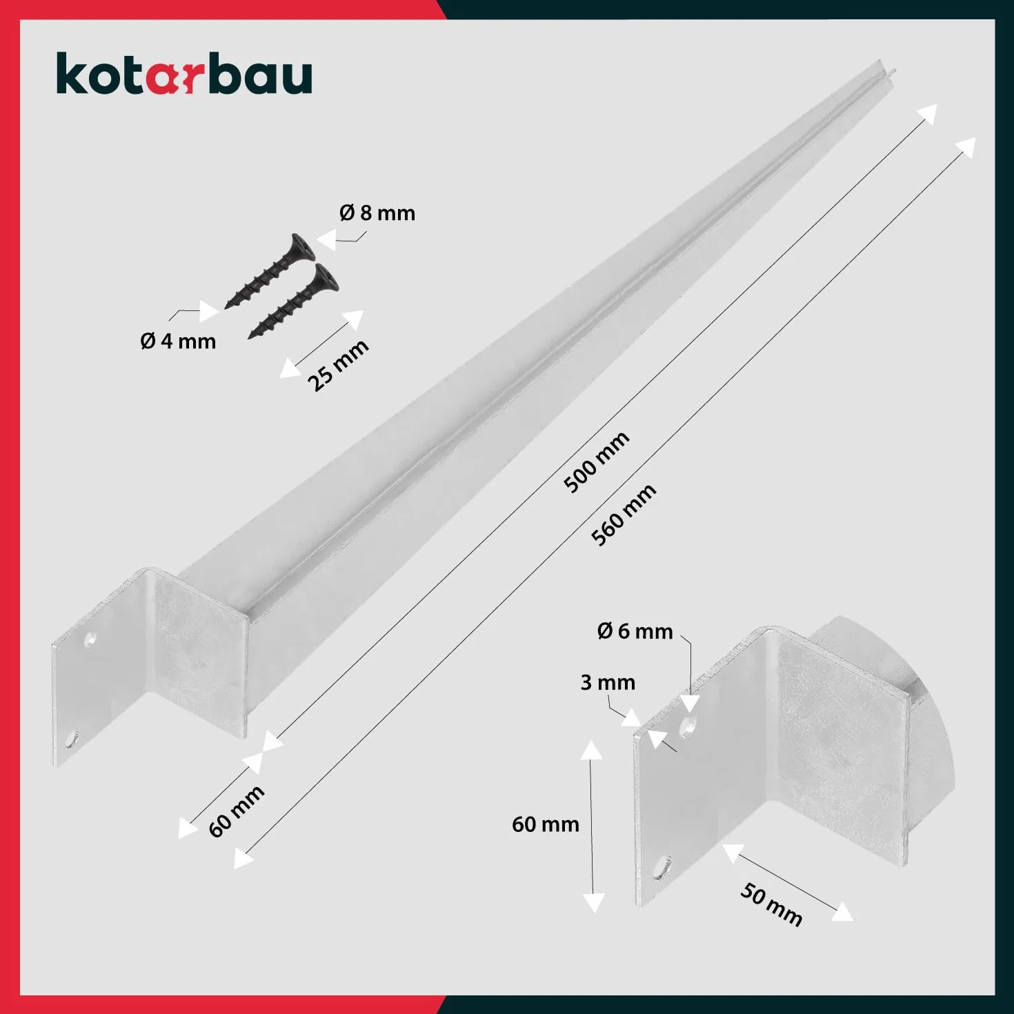 KOTARBAU® Podstawa Słupa L - 500 mm - Kotwa Wbijana - Wspornik do Ogrodzeń Pergoli Altany - 50 x 60 mm - Stalowy