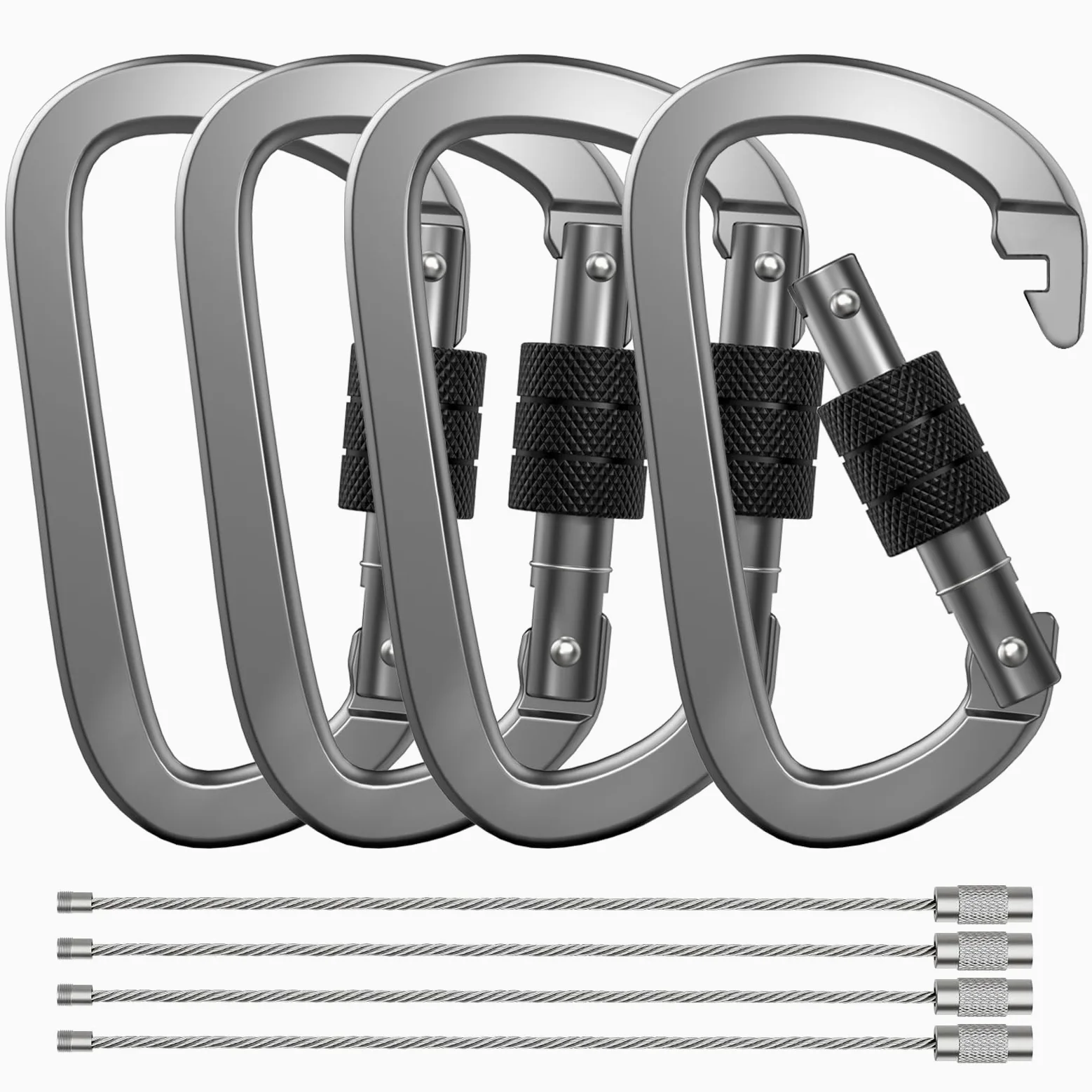 Wysokiej jakości aluminiowy karabińczyk z 10 cm D-ring z blokadą śrubową, zestaw 4 sztuk, lekki, trwały, do wędrówek, na kemping, hamak, smycz dla psa, breloki