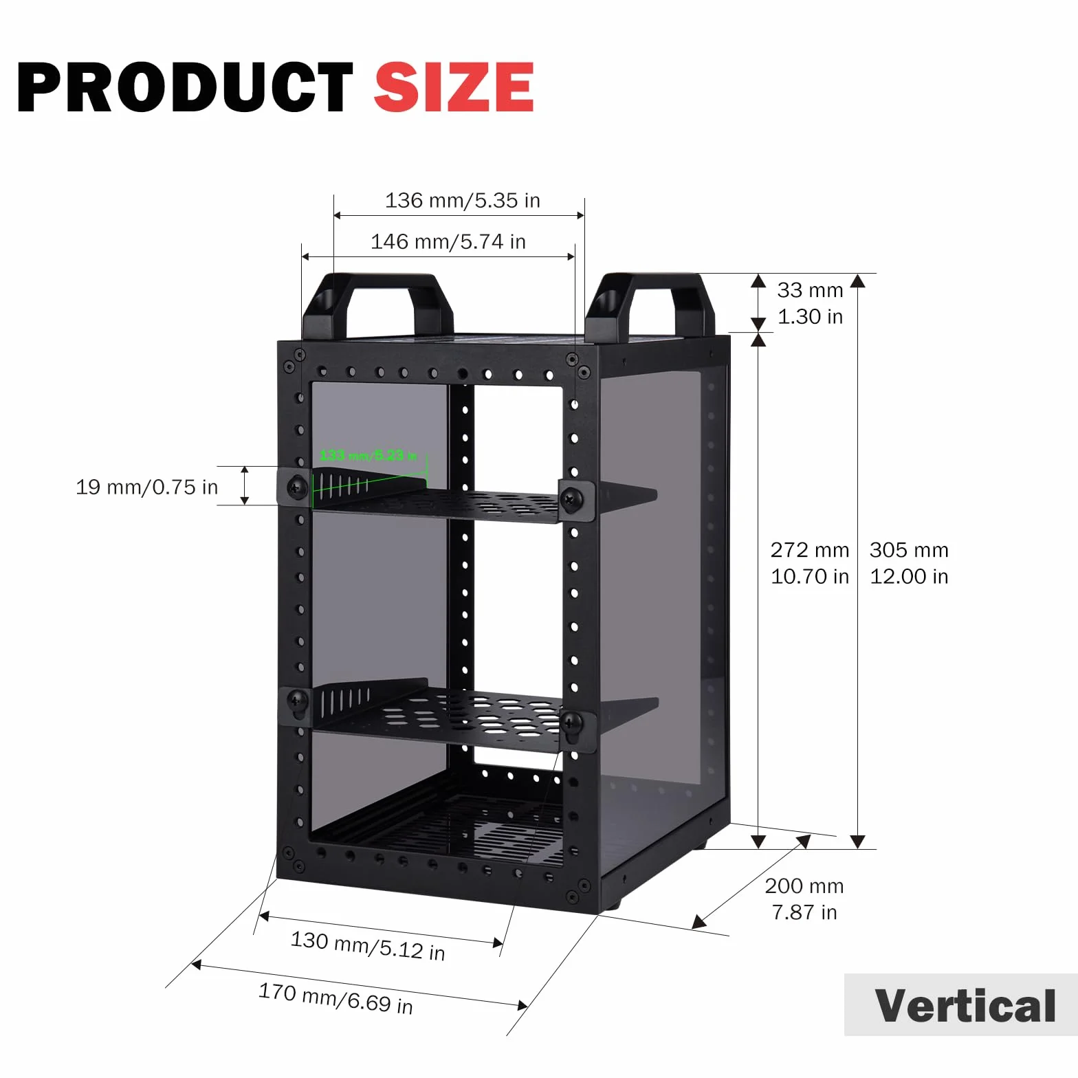 GeeekPi DeskPi RackMate TT Mini szafka do mini PC, głębokość 200 mm, z 2 przegródkami na półki 0,5U, do NAS, AV i technologii sieciowej (czarny)