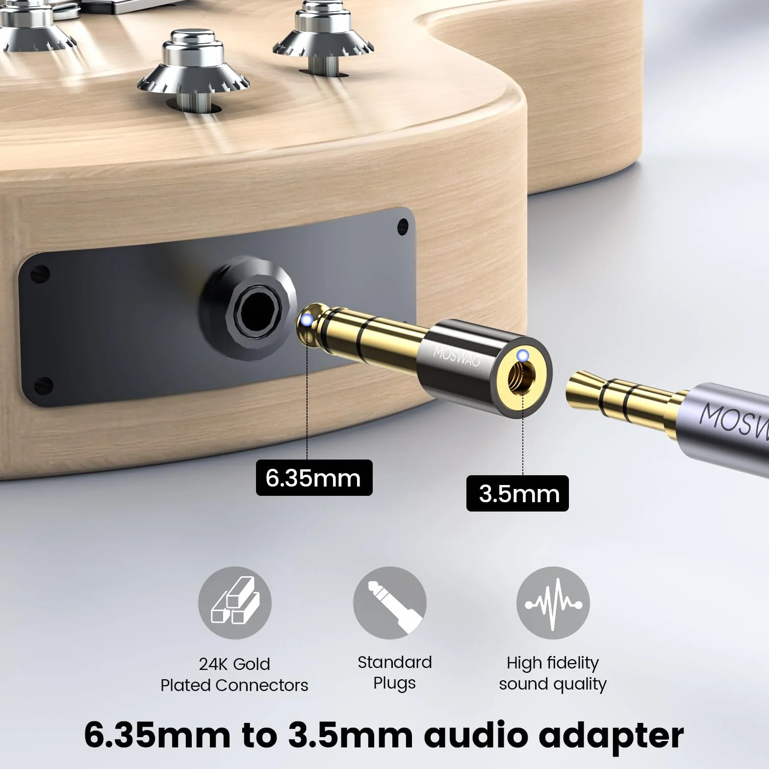 MOSWAG Adapter do słuchawek, adapter męski 6,35 mm na 3,5 mm żeński, adapter 1/8 do 1/4 do kabla audio, wzmacniacza, komputera stacjonarnego, laptopa, tabletu, fortepianu Ditiqal, Mp3, mikrofonu