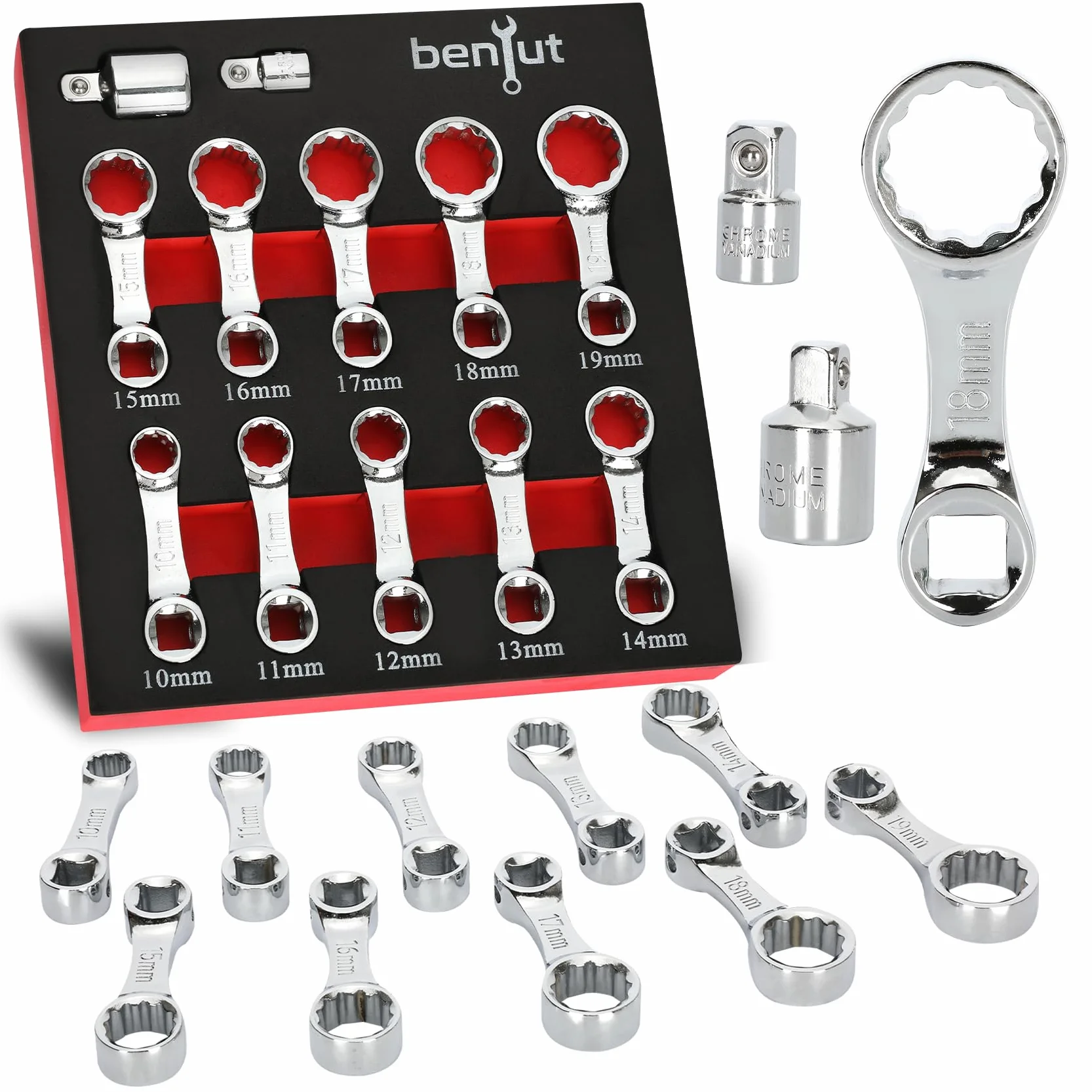 Zestaw metrycznych adapterów dynamometrycznych 12 szt., adapter przedłużający klucz dynamometryczny 10-19 mm, napęd 3/20.3 cm, 12-punktowy zestaw adapterów do klucza dynamometrycznego, stal