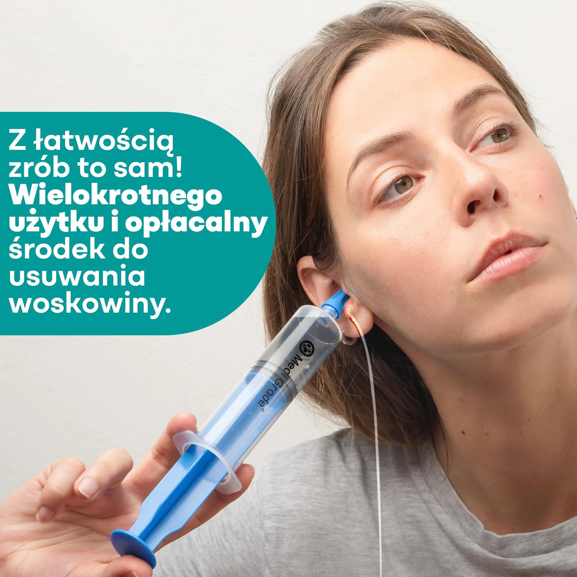 Zestaw do Czyszczenia z Uszu – Bezpieczne Usuwanie Wosku z Uszu od Medi Grade - Zestaw do Płukania Uszu Zawiera Strzykawkę 60 ml, 3 x Miękkie Końcówki Quad-Stream