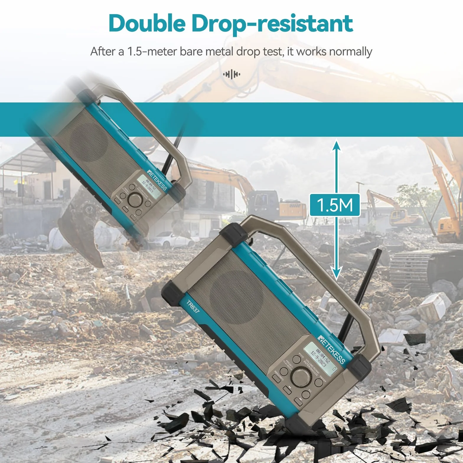 Retekess TR637 Bezprzewodowe Radio Bluetooth FM AM Ładowalne 5000 mAh Przenośny