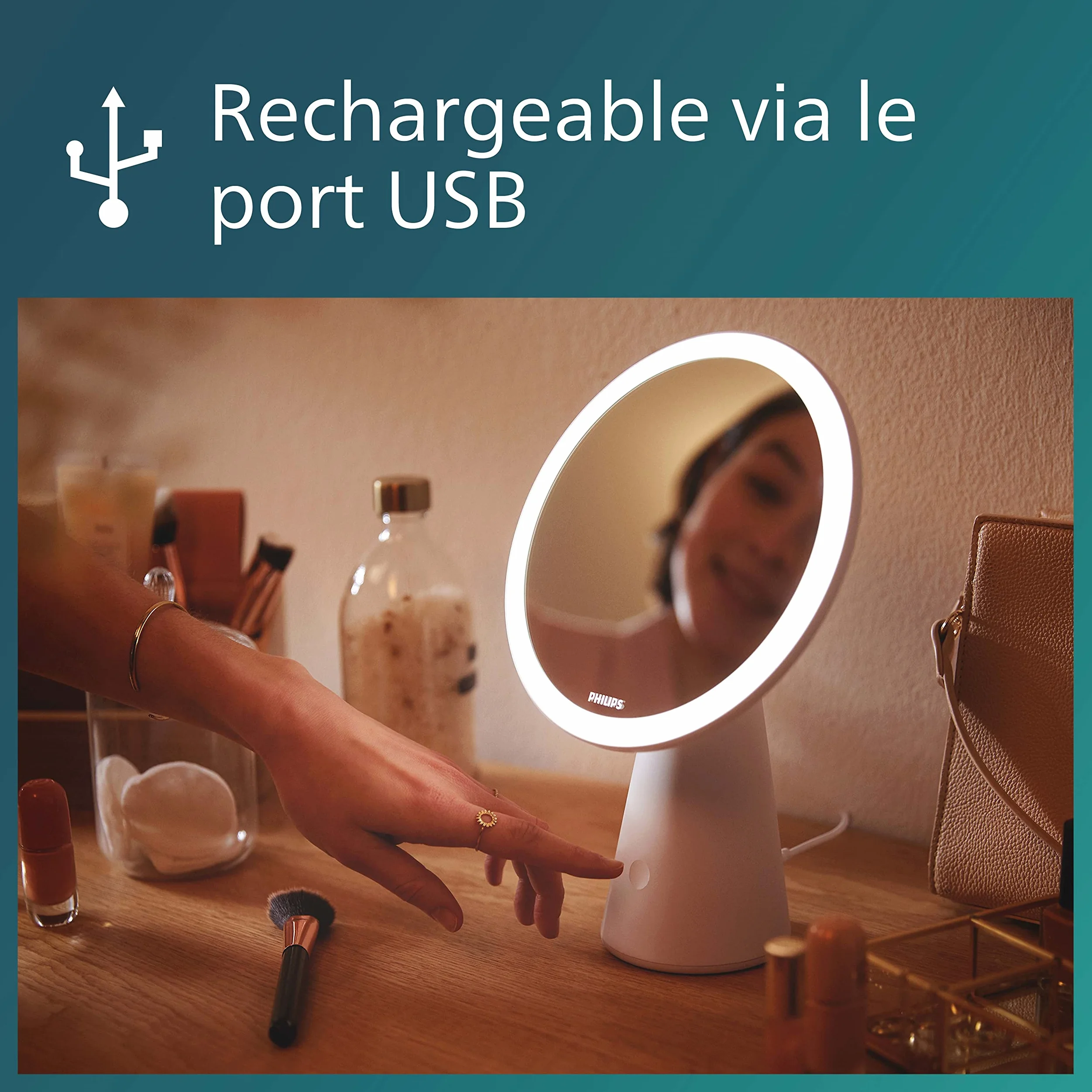 Philips LED Lampka biurkowa Performance Mirror DSK205, 4,5 W 80 lm, 3000-5000 K, różowa, możliwość przyciemniania, USB