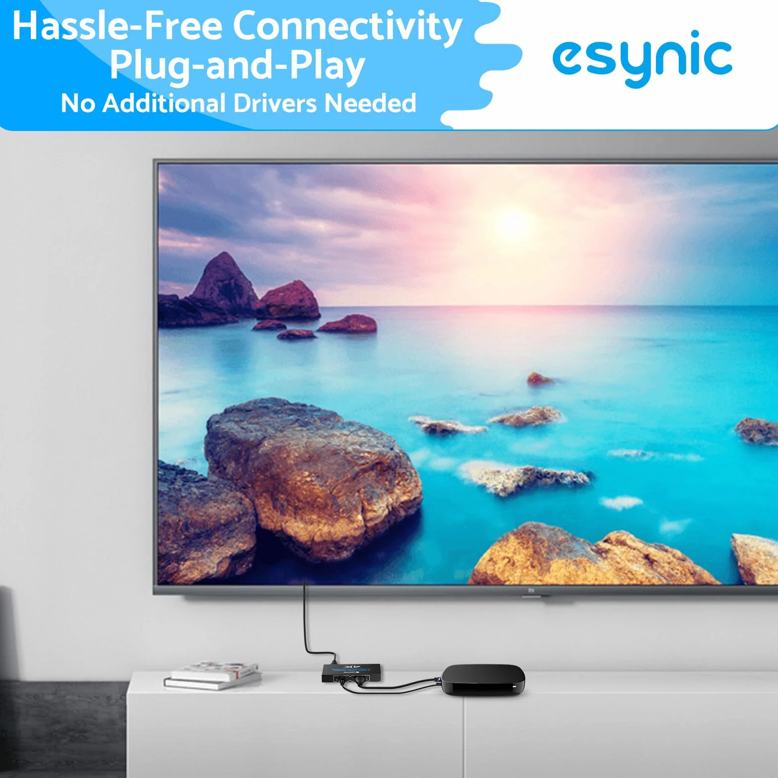 eSynic Rozdzielacz HDMI 1 w 4 4K 30 Hz 3D z 1m Kabel HDMI HDCP 1.4 Bypass 1X4 metalowa obudowa