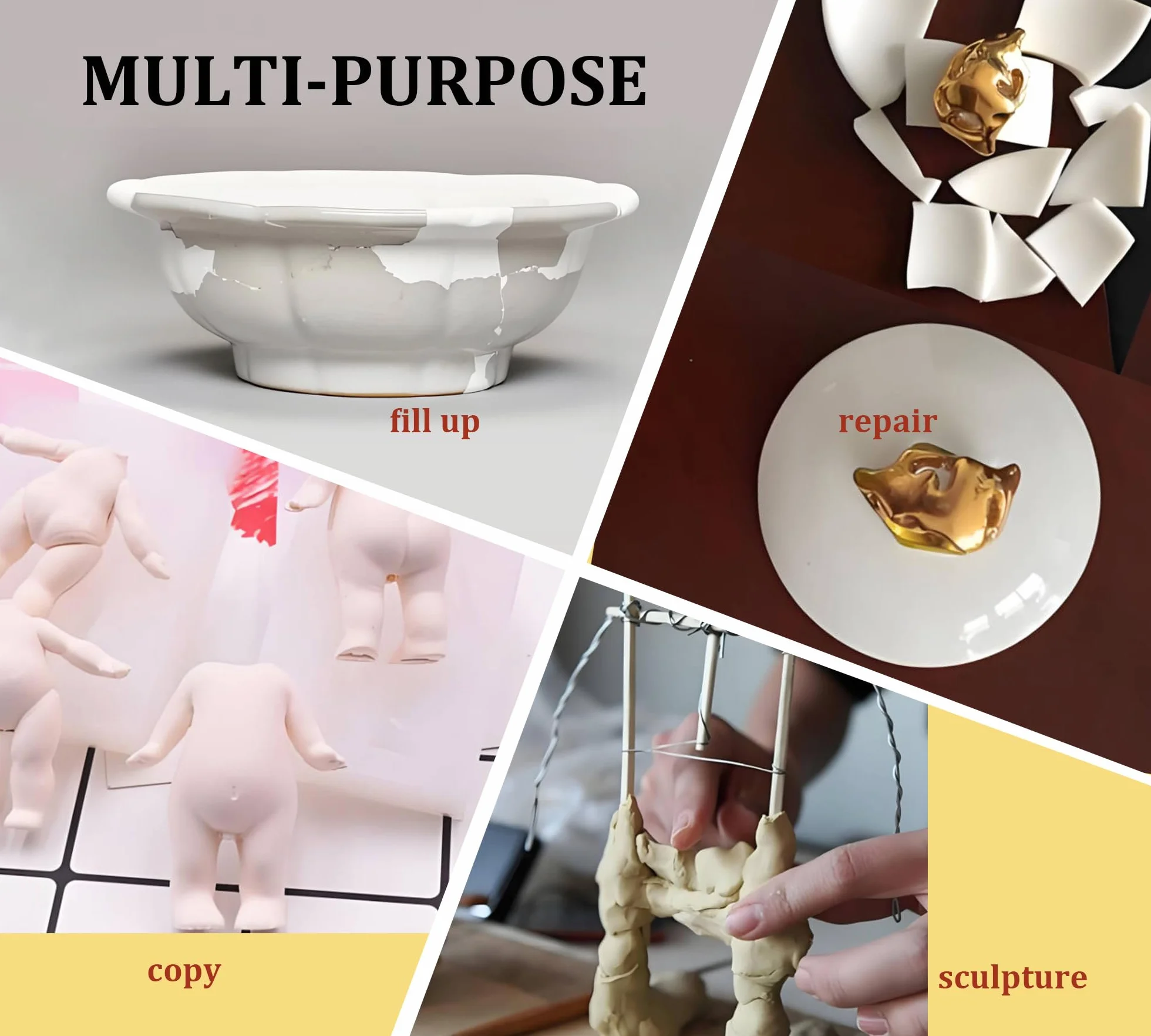 Kit epoksydowy, 280 g, wypełniacz basenowy, 2 w 1, do szybkiej naprawy pod wodą lub powyżej, glina epoksydowa do klejenia plastikowych, metalowych, ceramicznych płytek drewnianych, naprawiania