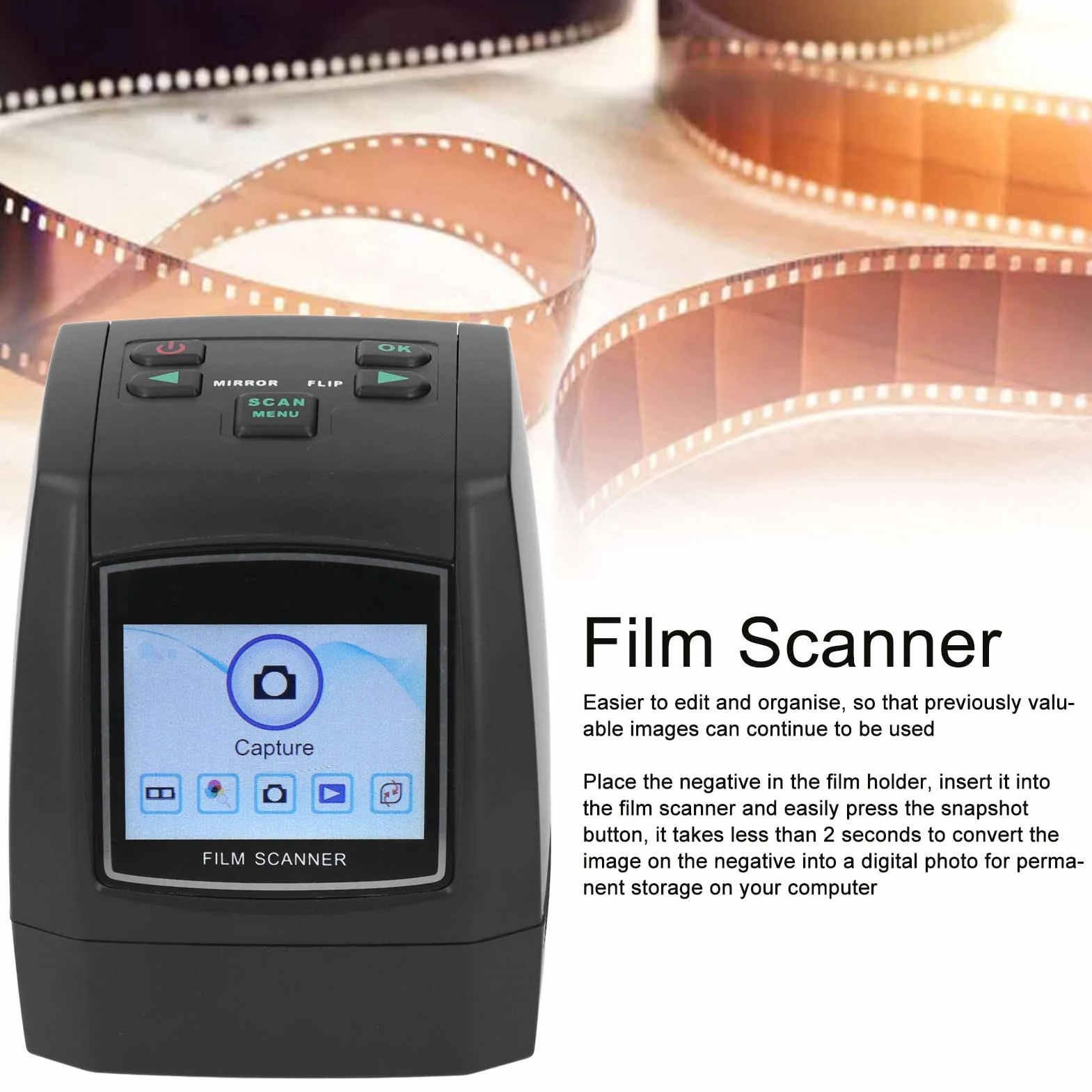 Skaner negatywów filmowych USB 2.0 22MP kolorowy wyświetlacz TFT 2,4 cala Cyfrowy skaner filmów