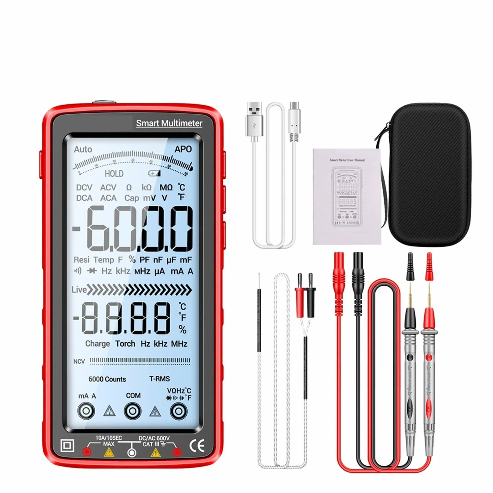Inteligentny Multimetr Cyfrowy Ekran Dotykowy 6000 Liczy AC/DC Amperomierz Woltomierz Akumulator Ohm Dioda NCV Tester Bezpieczny, Praktyczny, DokłAdny(681)