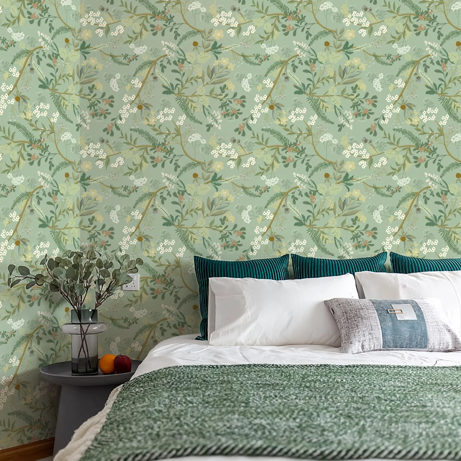 CiCiwind Samoprzylepna tapeta zielona, 40 x 300 cm, jasnozielona tapeta w kwiaty, zdejmowana, samoprzylepna okładzina ścienna, wodoodporna folia do mebli, na ścianę, szafki, meble, winylowa folia