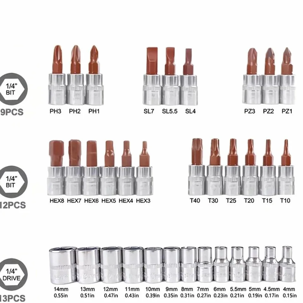 zestaw narzędzi 216-częściowy zestaw narzędzi dla mechaników 1/4" 3/8" 1/2" Zestawy kluczy nasadowych z 24-zębowymi zestawami grzechotkowych do motocykli samochodowych