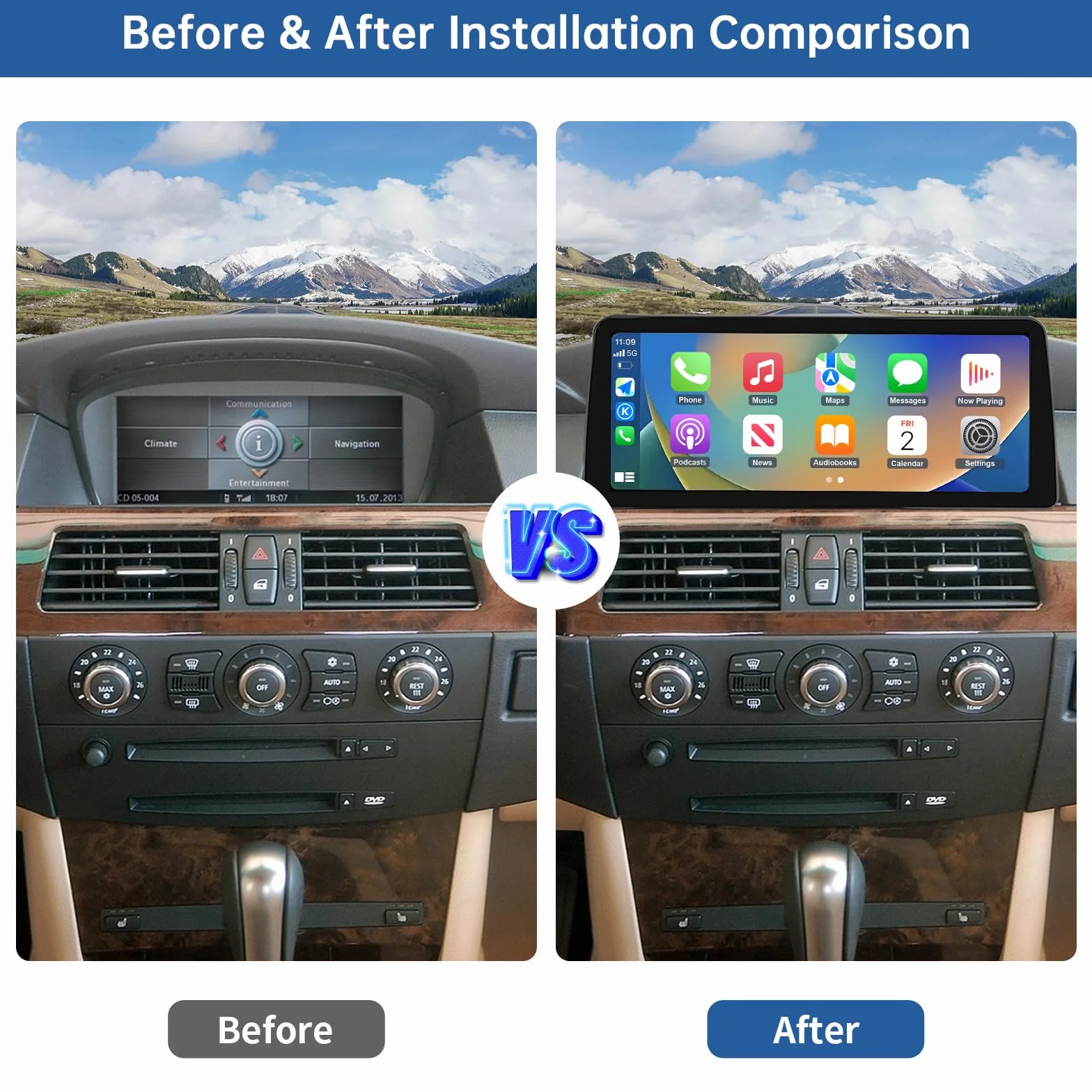 Road Top 12.3 calowe radio samochodowe ekran dotykowy Bezprzewodowy Carplay Android Auto dla BMW 5 Series E60/E61 2003-2008