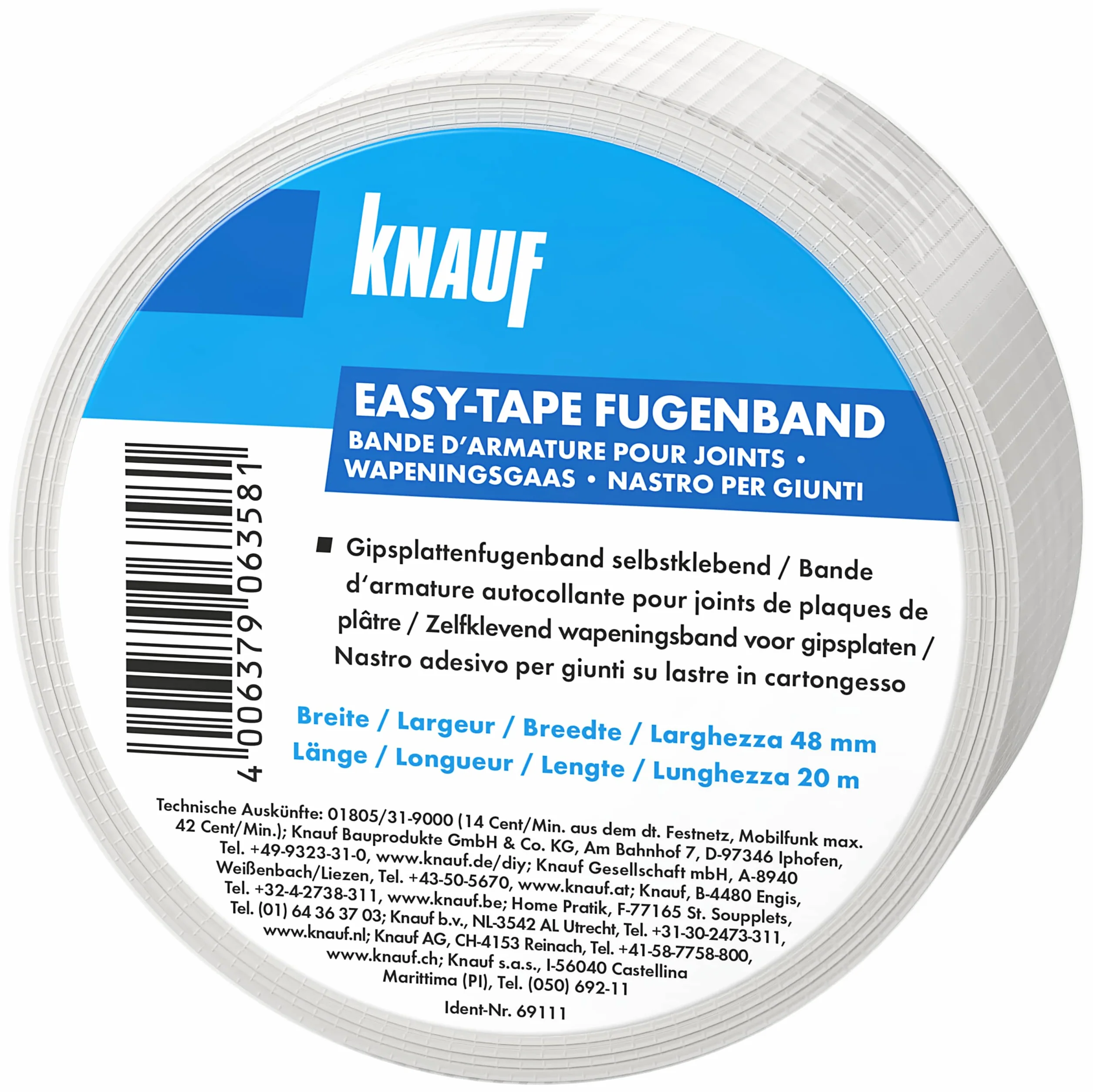 Knauf 69112 Taśma Kryjąca, Biały, 48 mm x 45 m