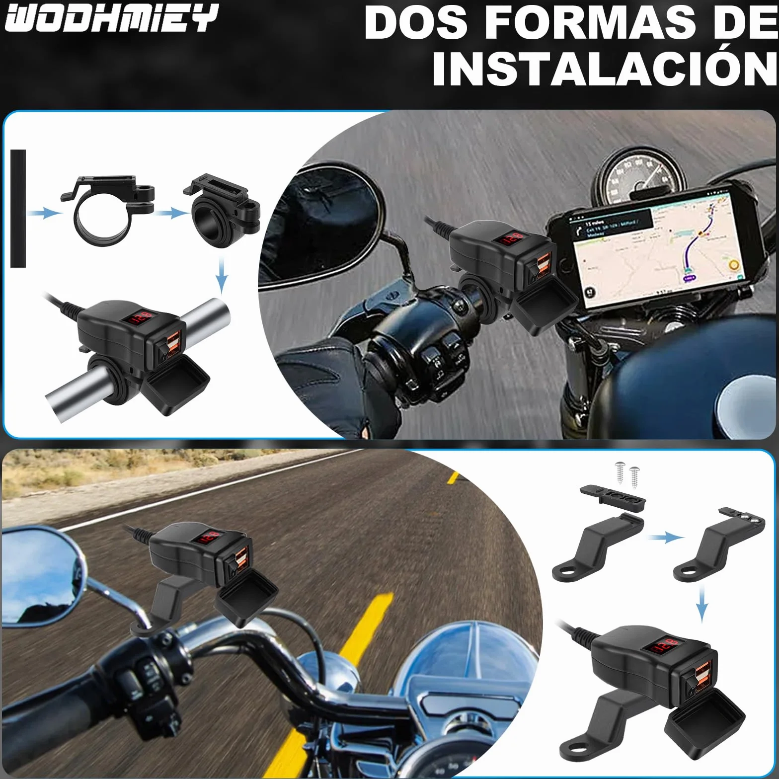Ładowarka USB do motocykla 12V-24V wodoszczelna IP65 z woltomierzem