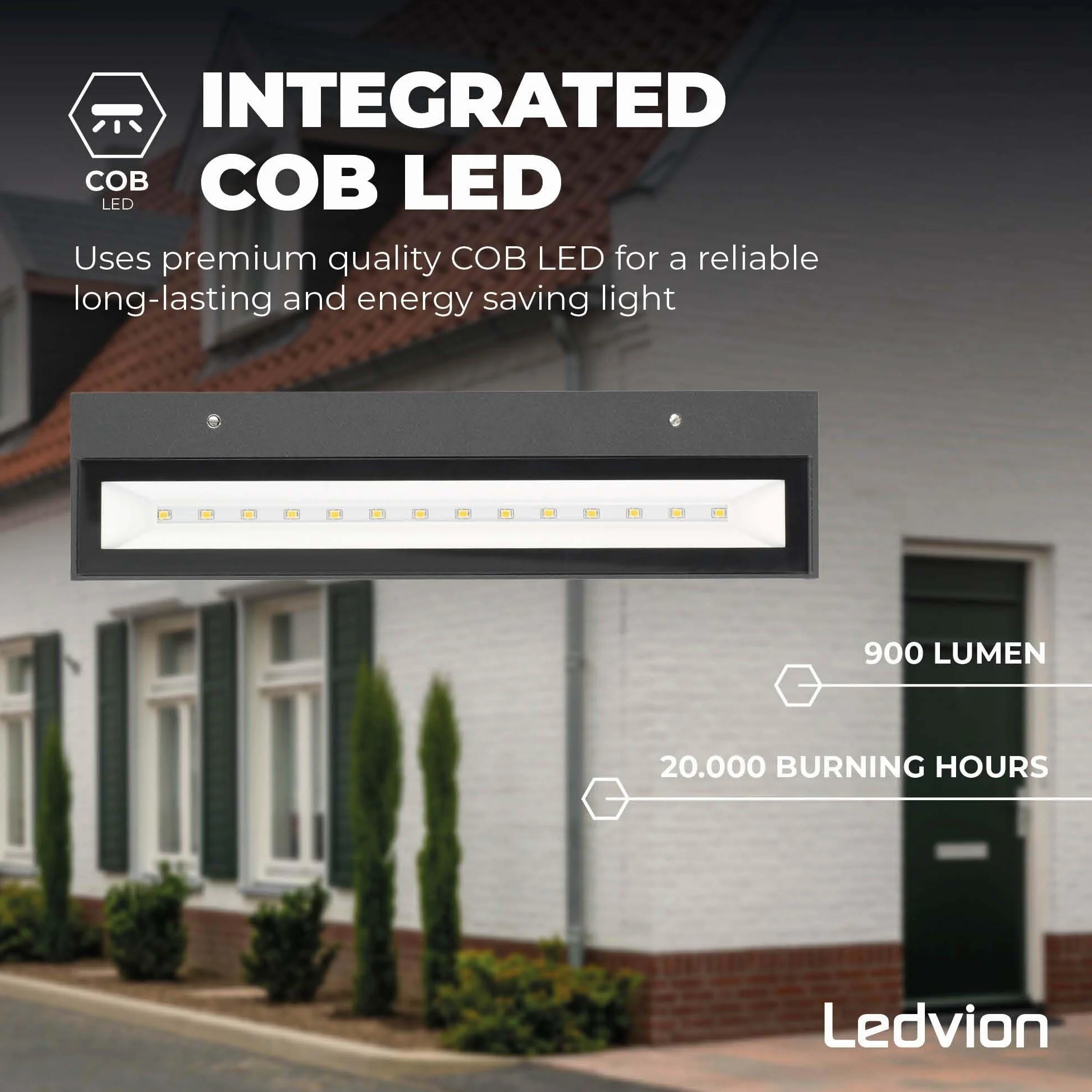 Ledvion lampa ścienna LED, 9 W, 900 lumenów, ochrona przed rozbryzgami wody IP44, lampa zewnętrzna, oświetlenie ogrodowe, fasada