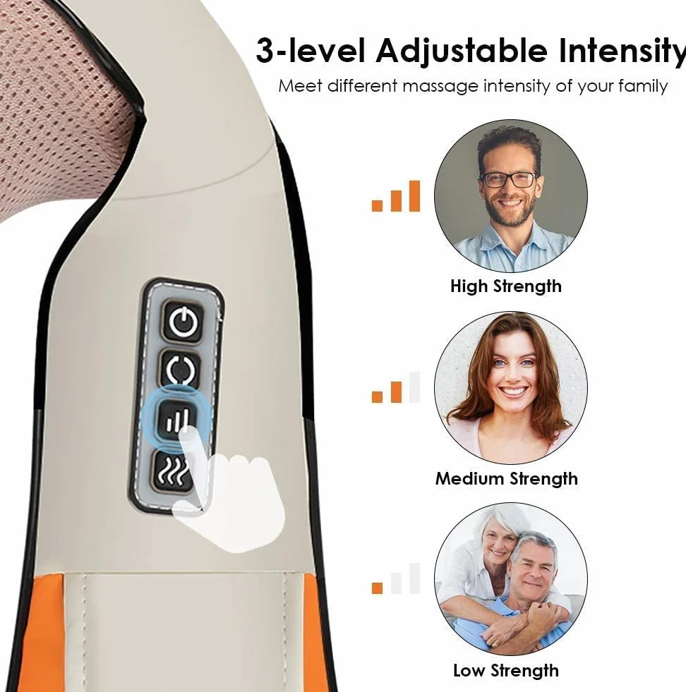 Shiatsu masażer karku i pleców z kojącym ciepłem, elektryczna poduszka do masażu ugniatania 3D do ramion, nóg, łagodzi bóle mięśni, w domu, w biurze i w samochodzie