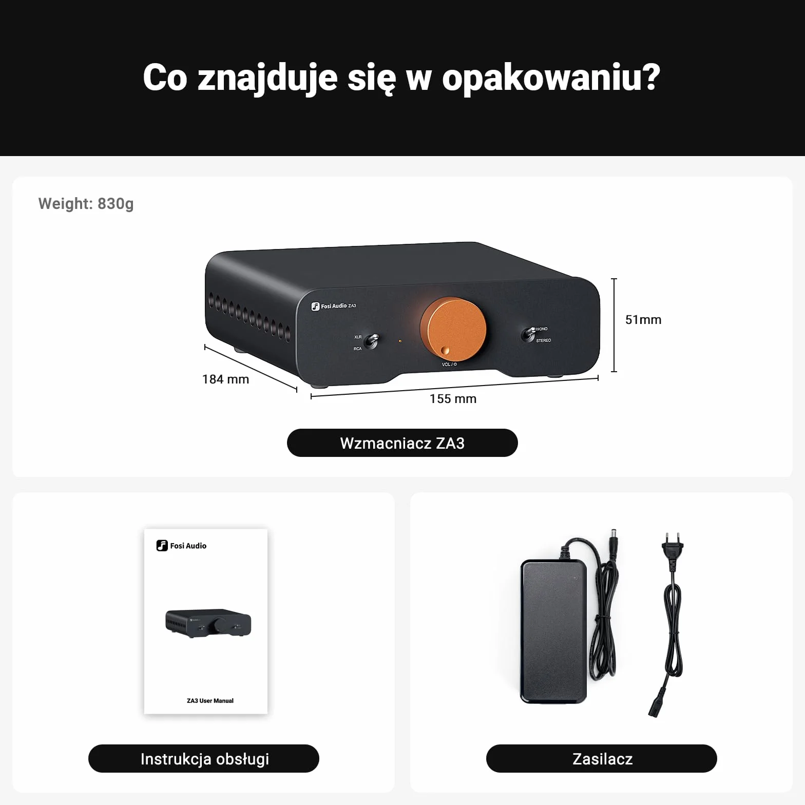 Fosi Audio ZA3 Zrównoważony Wzmacniacz Stereofoniczny Mini 2-Kanałowy TPA3255 48V