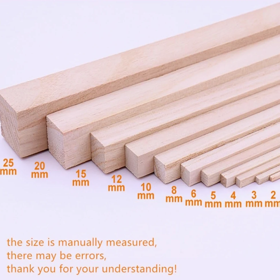 2 szt. Kołki kwadratowe z drewna Balsa 25 cm do majsterkowania | Niedokończone drewniane listwy do modeli rzeźb meblowych(5mmx5mm)