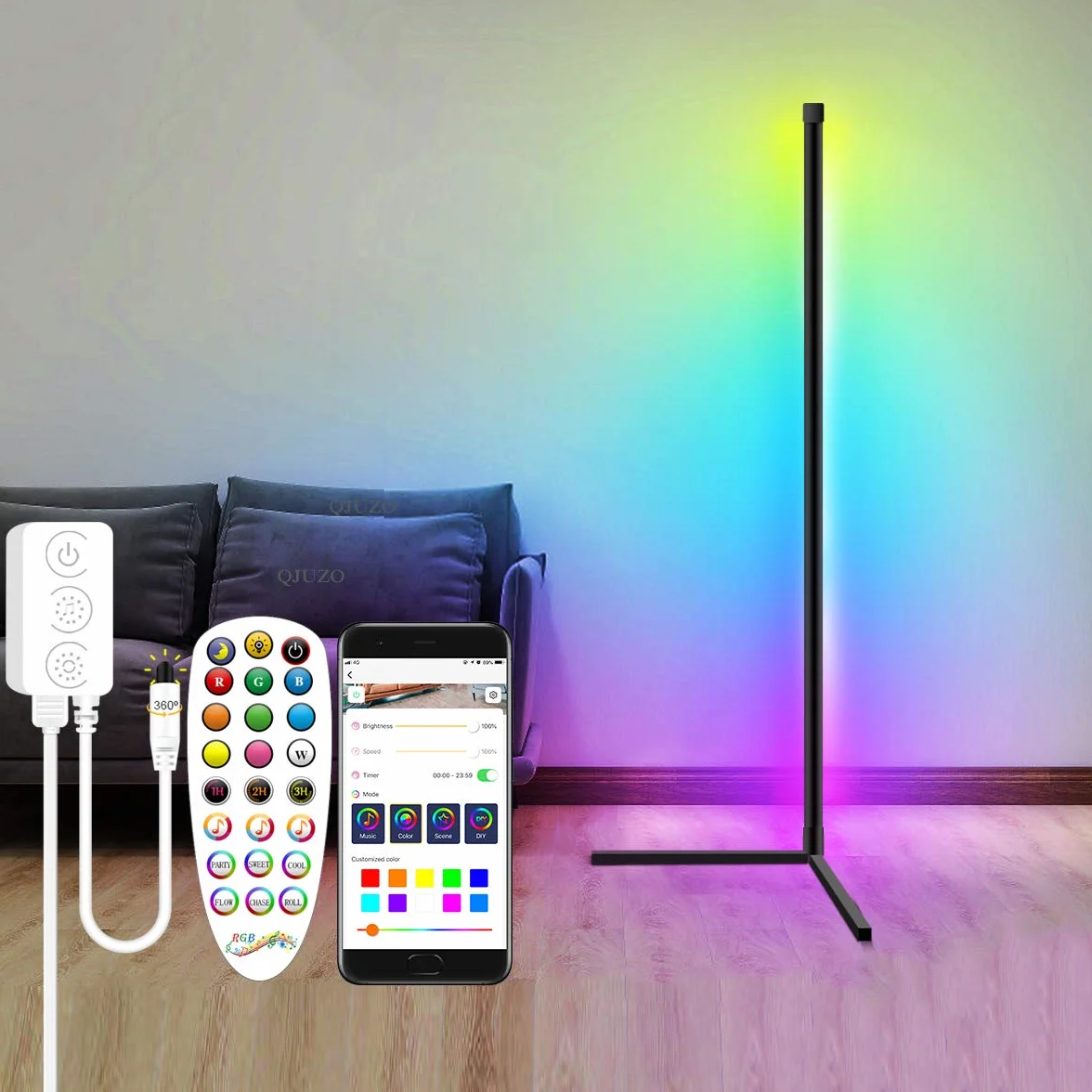 LED Corner Floor Lamp Nowoczesne RGB Lampa Stojąca Odłączany DIY Dekoracja Tall Lampa Ściemnianie Timer zestaw z pilotem i APP Control dla salonu sypialni TV Game Room