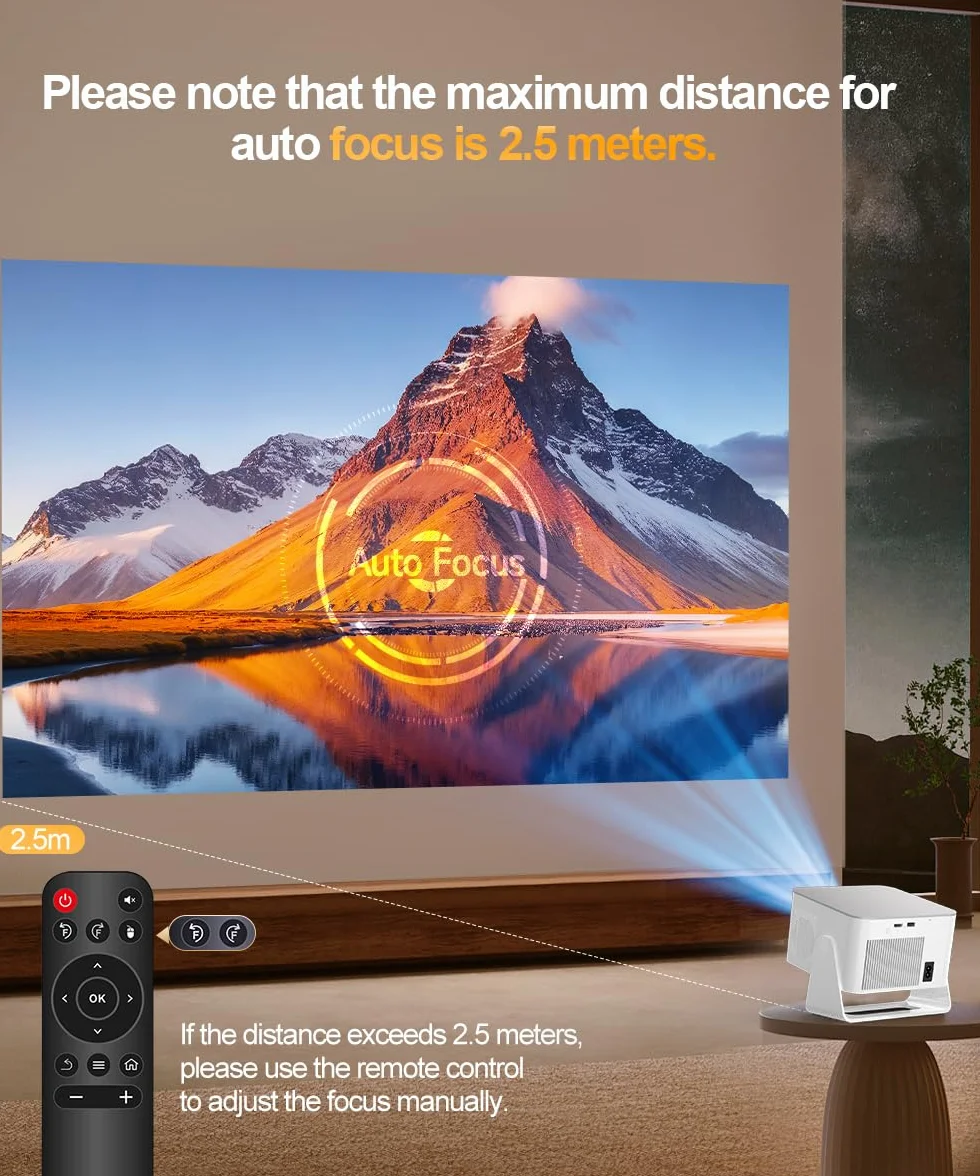 Magcubic Mini Projektor 4K & 8K, 1080P Przenośny do Sypialni z Android 14, WiFi 6 Bluetooth 5.4, Autofocus, Automatyczna Korekcja Keystone, Głośnik 15W, Obrót 180° dla Kina Domowego HY350MAX