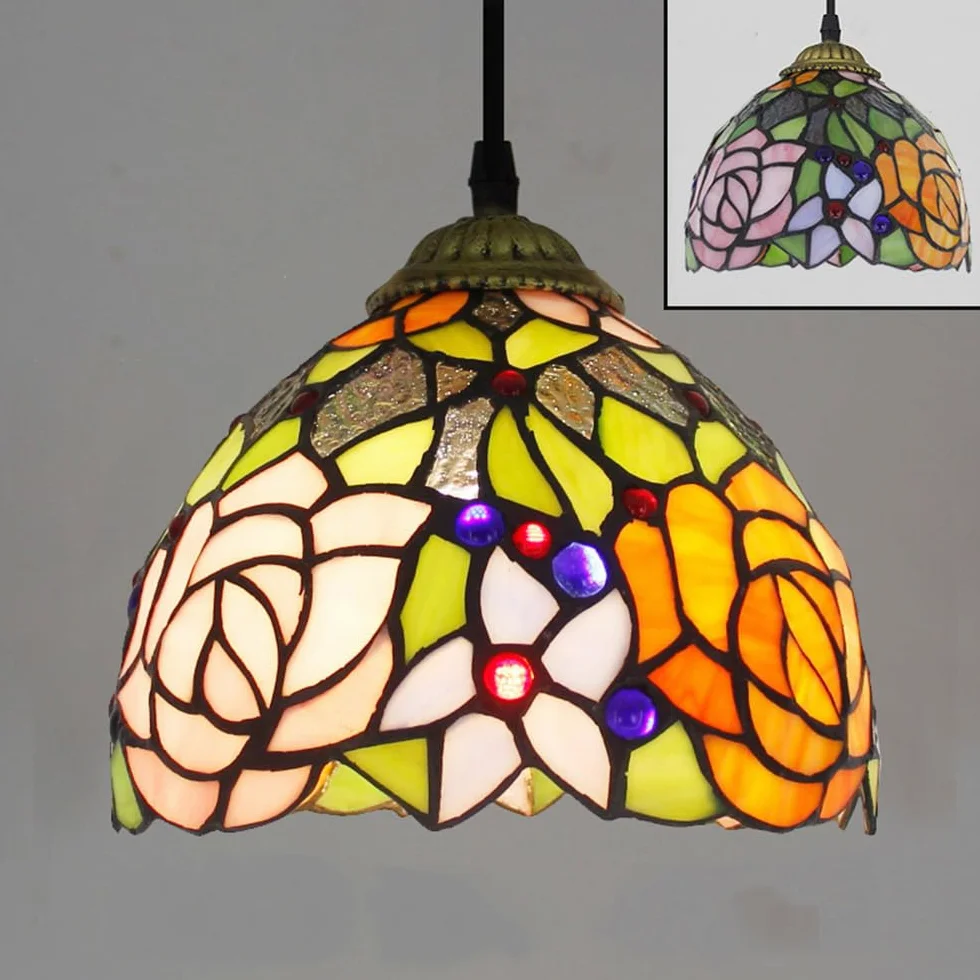 Mengjay Tiffany Lampa Wisząca ，Ręcznie Witrażowa, Styl Vintage，Nadaje się do stosowania w holu, sypialni, kuchni i korytarzach. (Styl.H)