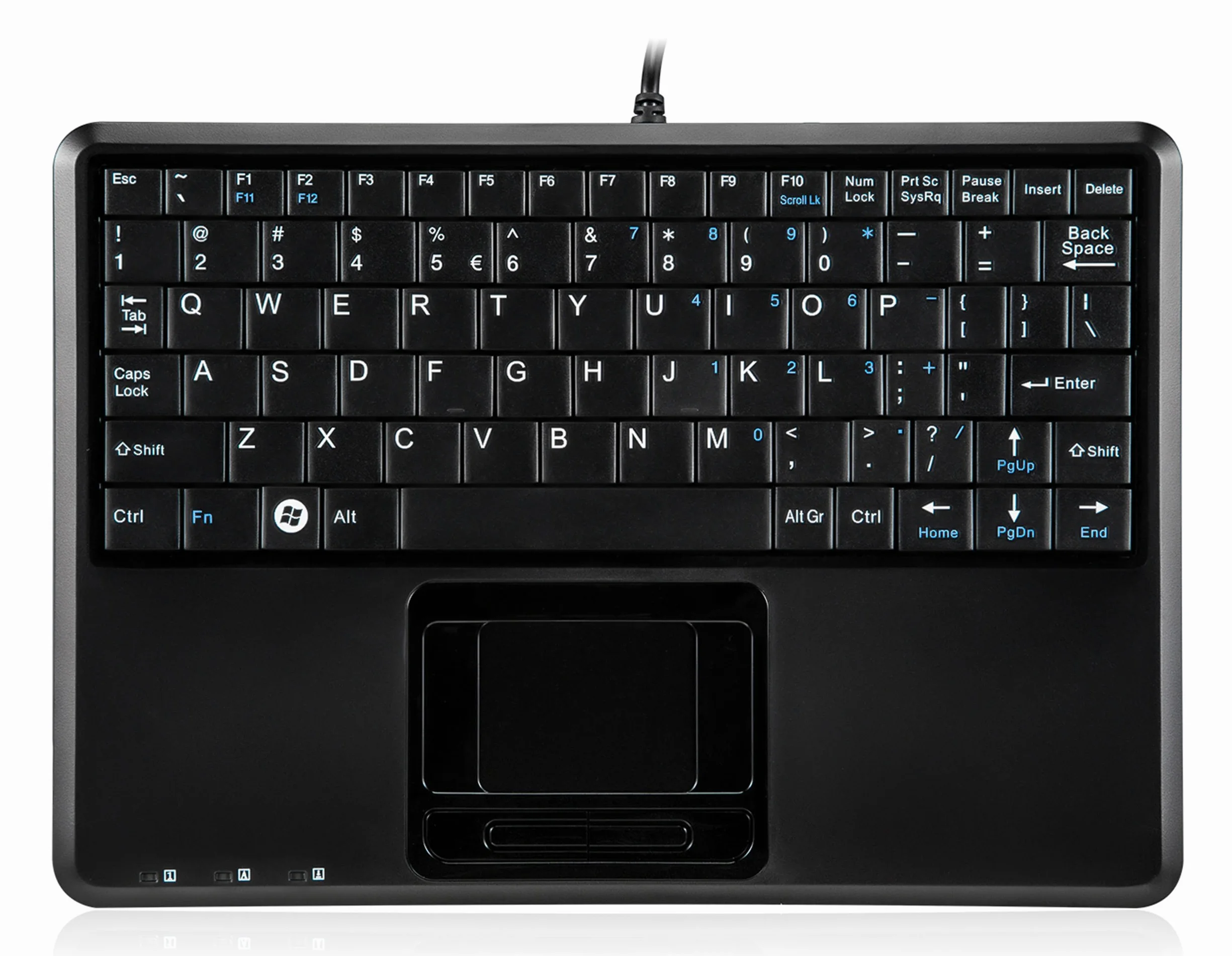 Perixx PERIBOARD-510HPLUS, Super Mini klawiatura przewodowa z touchpadem i koncentratorem USB - układ US English - czarna