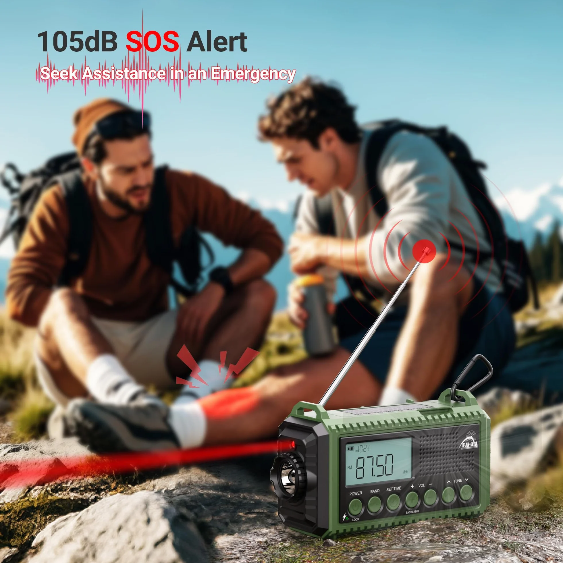 Radio Korbowe AM/FM/SW z Akumulatorem 12000 mAh Przenośne Kempingowe z Latarką Alarm SOS Dynamo