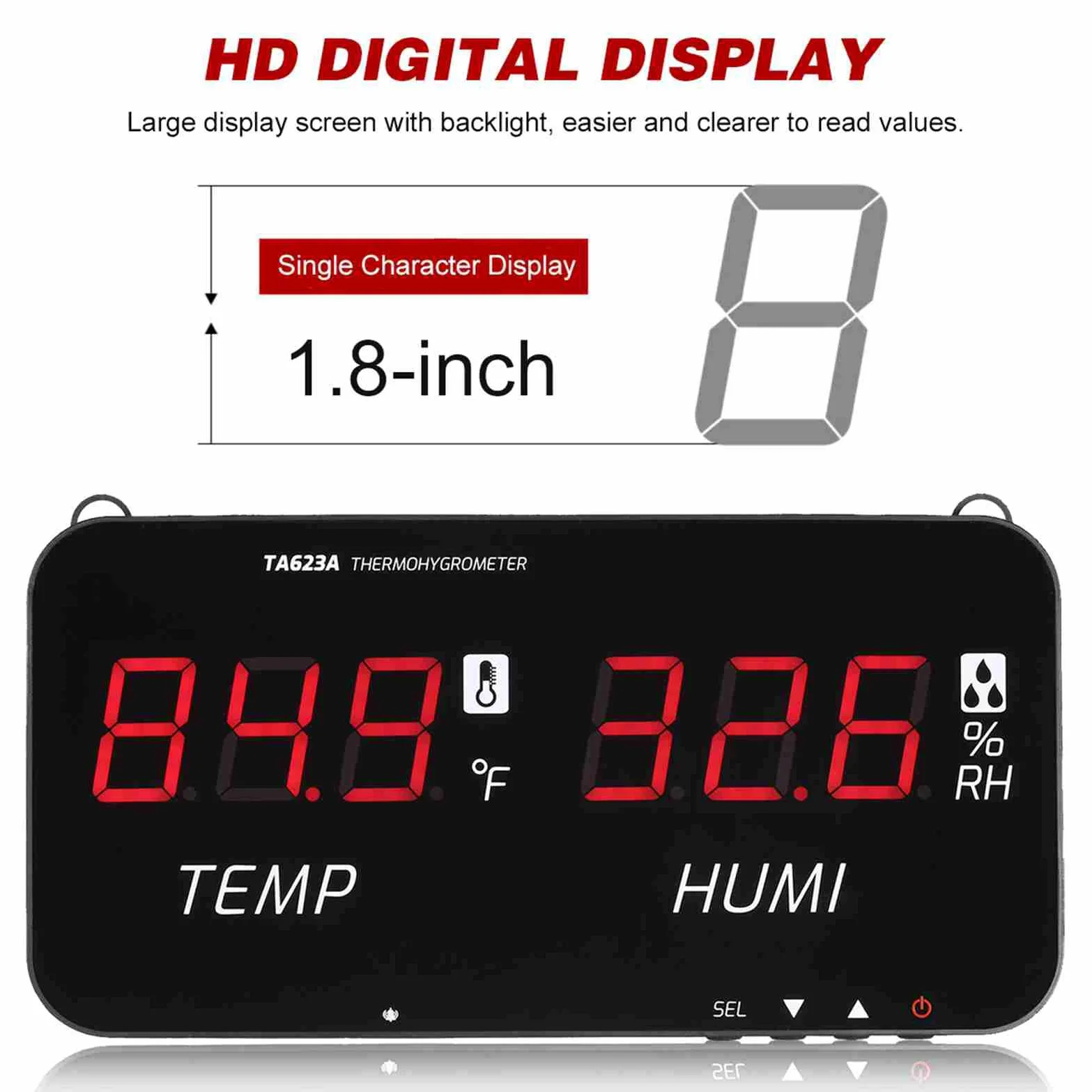 TASI HUIOP TASI Inteligentny termometr z higrometrem temperatury -20℃-80℃(-4℉-176℉)Miernik wilgotności powietrza z wyświetlaczem cyfrowym LED Cyfrowy termometr ścienny Higrometr domowy Rolnik