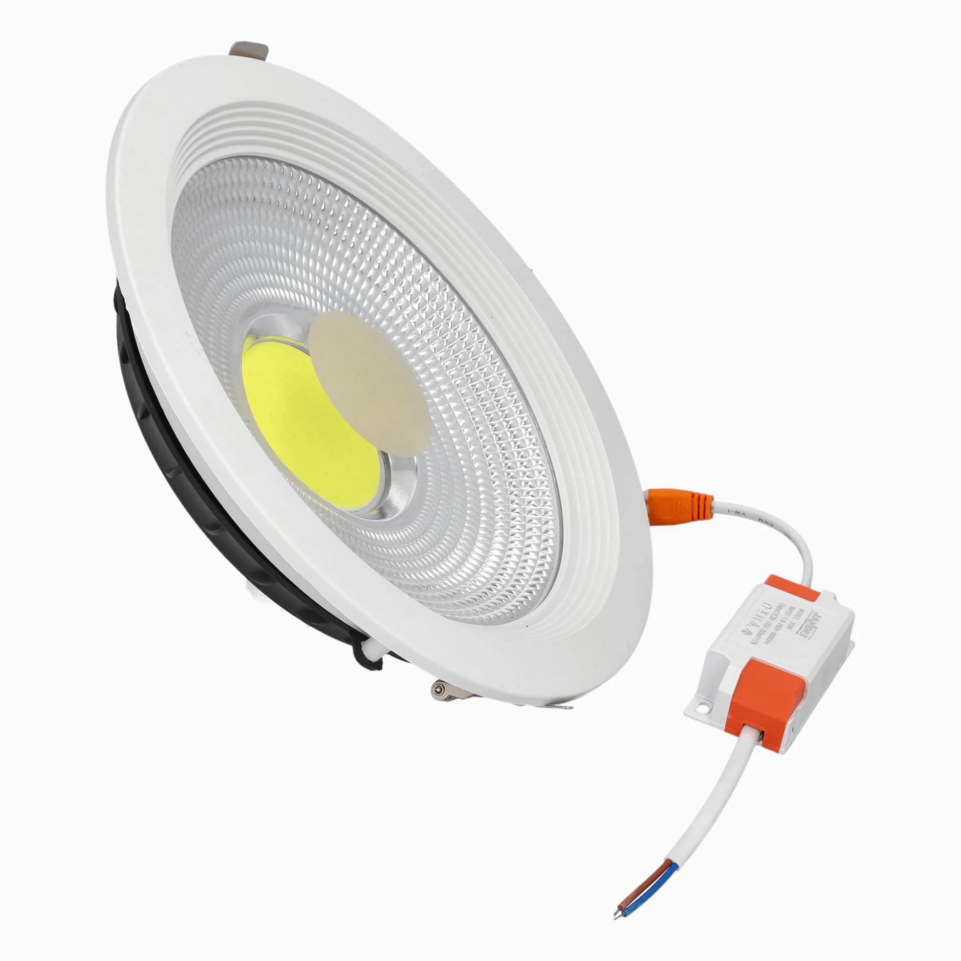 Jandei COB 30 W, wpuszczany reflektor LED, okrągła rama aluminiowa, biała, 212 x 52 mm (otwór wpuszczany 185 mm), 2700 lm, IP44, idealny do salonu, kuchni, łazienki - 5 sztuk (zimne światło 600K)