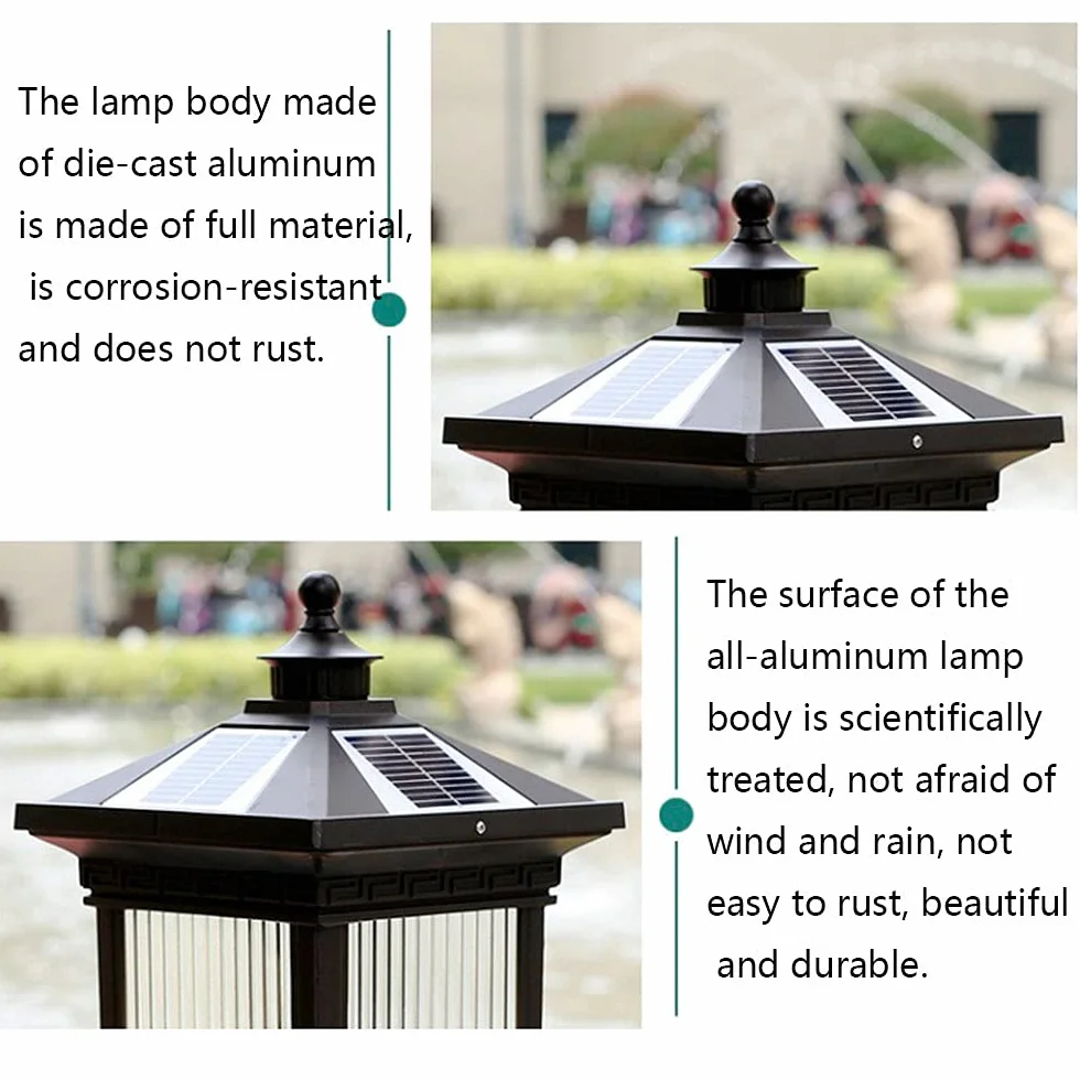 Światła Słoneczne Na Słupku Solarne Lampy Ogrodowe Oprawa Oświetlenia Zewnętrznego Słupka Z Adapterem Do Montażu Na Molo Do Słupków Ogrodowych, Ścieżki, Tarasu, Patio, Ogrodu,