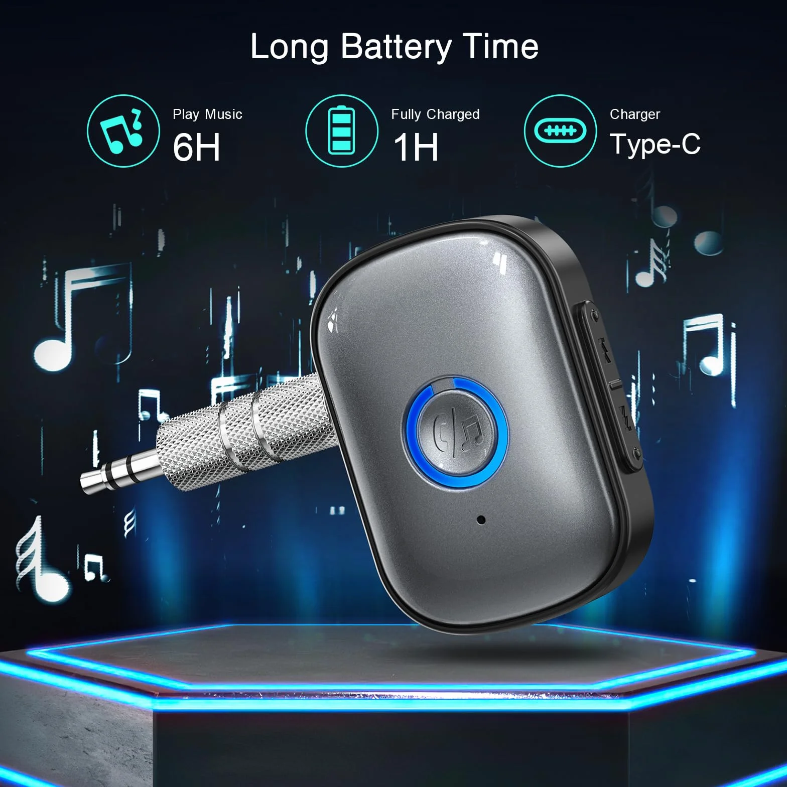 ORIA Odbiornik nadajnika Bluetooth 5.3, przenośny adapter audio AUX z redukcją szumów, plug and play, regulacja głośności, 3,5 mm odbiornik audio do samochodu/samolotu/słuchawek/głośnika