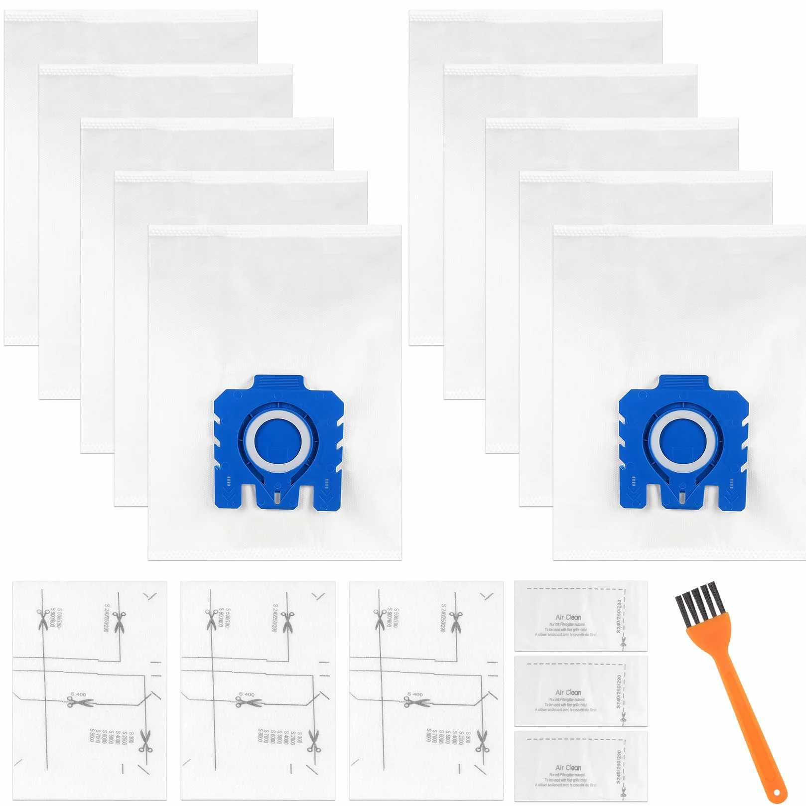 10 worków do odkurzacza dla Miele HyClean Pure GN Classic C1 Complete C2 C3 S2 S5 S8 S Seria, akcesoria do odkurzaczy Efficiency, z 3 filtrami silnikowymi, 3 filtrami wylotowymi, części zamienne