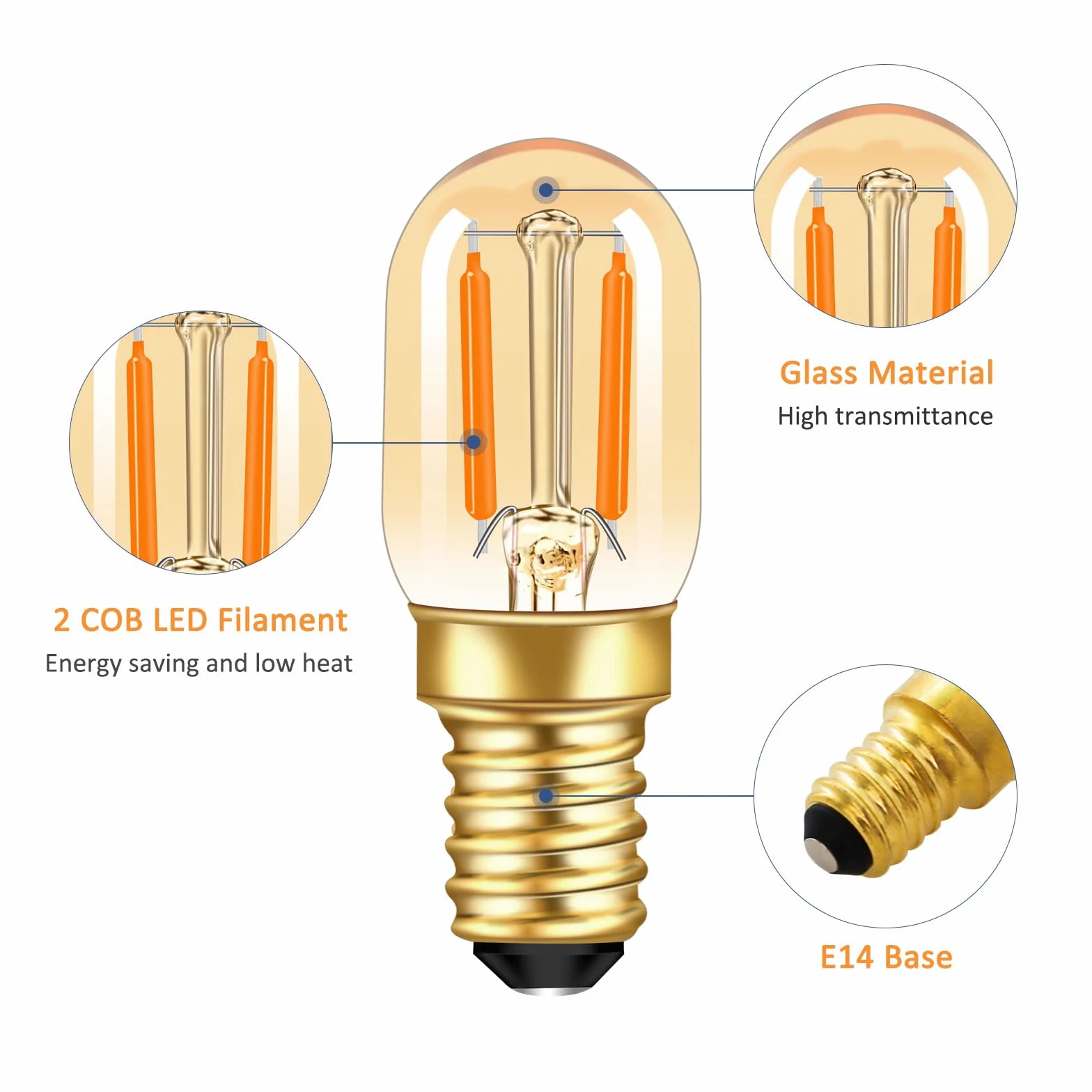 E14 żarówka LED 1 W, bursztynowe szkło E14 vintage filament, małe żarówki śrubowe, ultra ciepła biel, 2200 K, 100 lm, mini T22, rurowa lampka nocna do lodówki, odpowiednik 10 W, bez ściemniania, 6