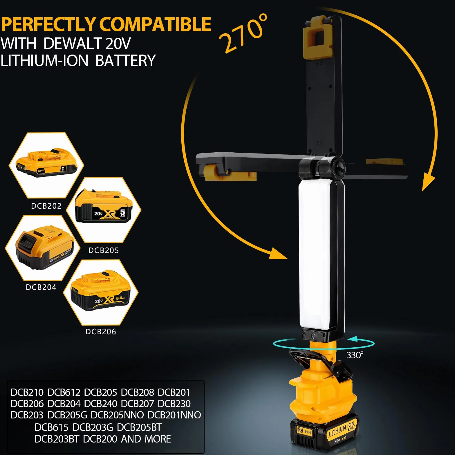 Taingwei Oświetlenie robocze LED 2400 lm, kompatybilne z baterią litową Dewalt 20 V MAX, reflektor 30 W do naprawy samochodu, na kemping, oświetlenie awaryjne i placu budowy