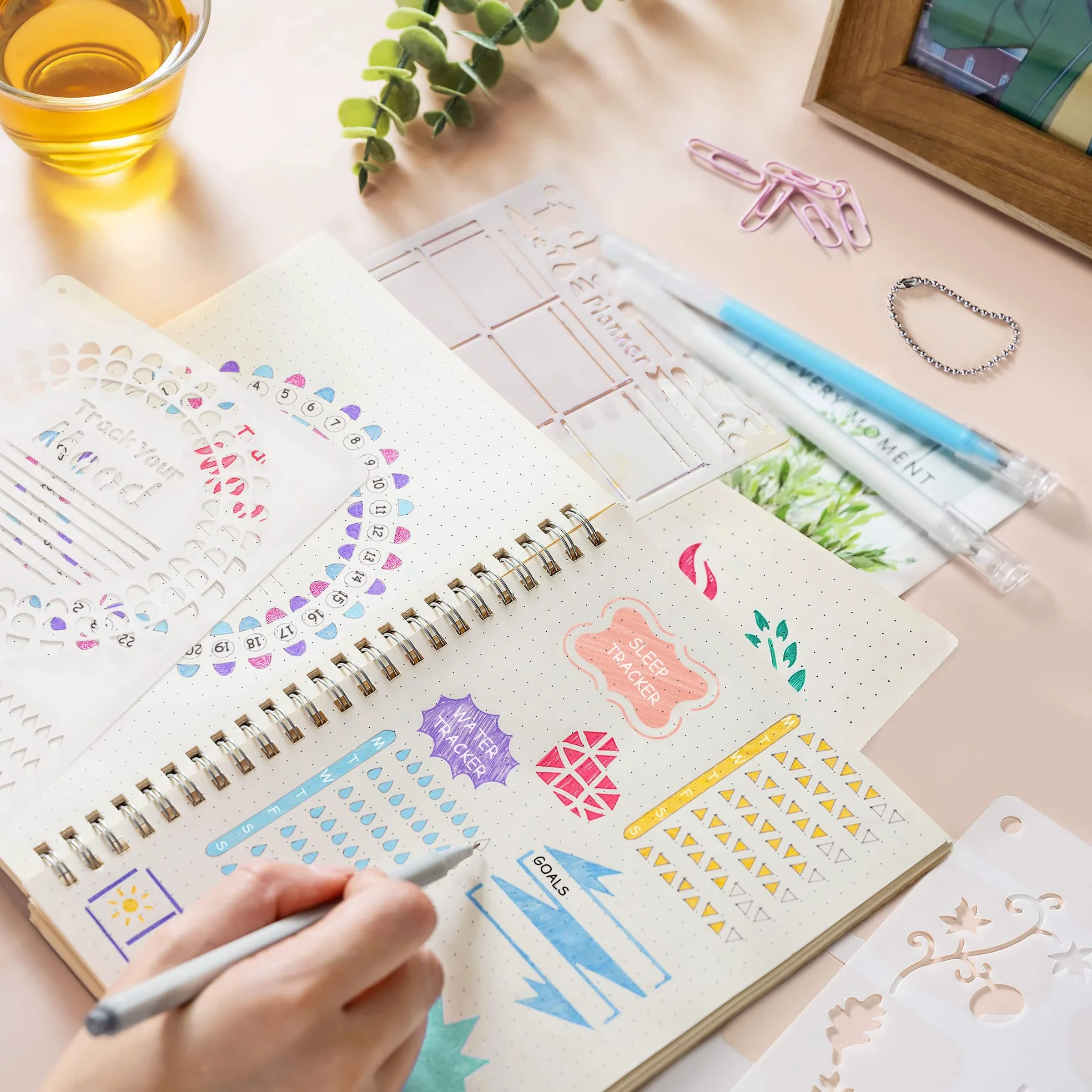 Zestaw szablonów do dziennika Bullet Journal (5,1 x 7,9 cala) - Bullet Journals akcesoria / zestaw akcesoriów do czasopism - szablony do dziennika kulkowego - szablony do planera A5 w kropki