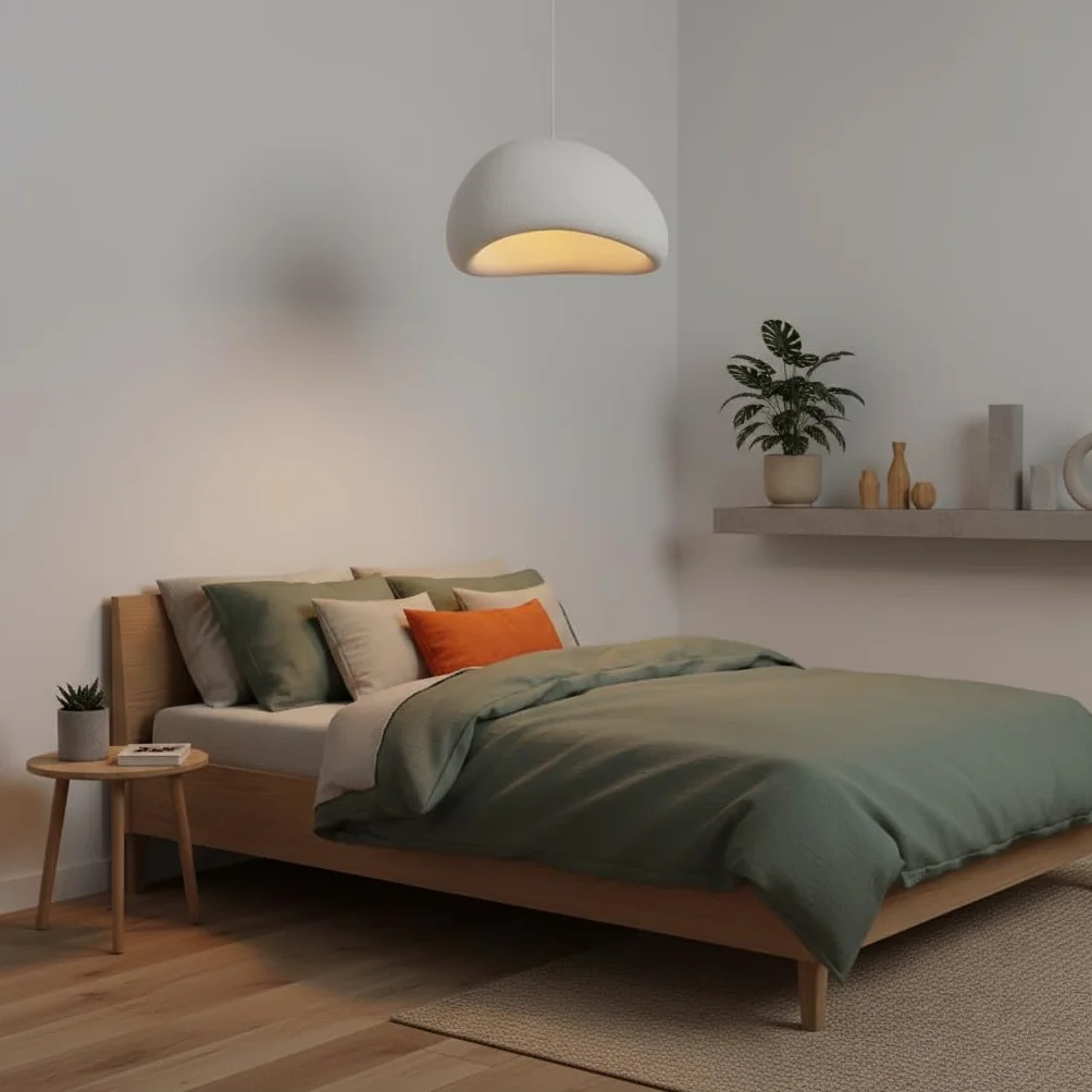 BARCELONA LED Wabi Sabi biała lampa wisząca, teksturowane wykończenie, gwint E27 Ø50 cm, styl japoński, naturalny japoński minimalizm, oświetlenie Wabi Sabi, do salonu, sypialni lub jadalni