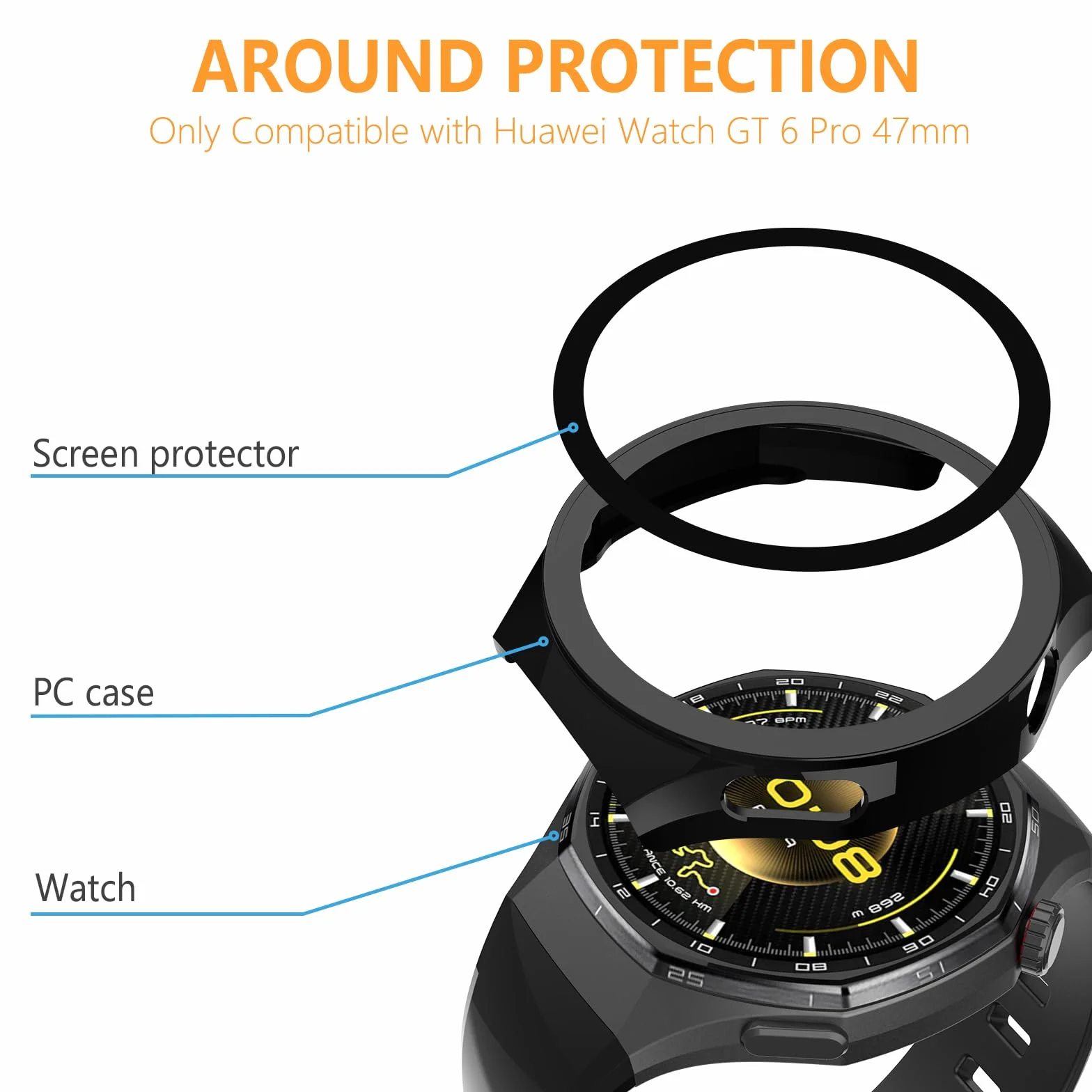 Kompatybilne etui ochronne Hianjoo z folią ochronną do Huawei Watch GT 6 Pro 47mm, PC osłona wyświetlacza, 5 sztuk