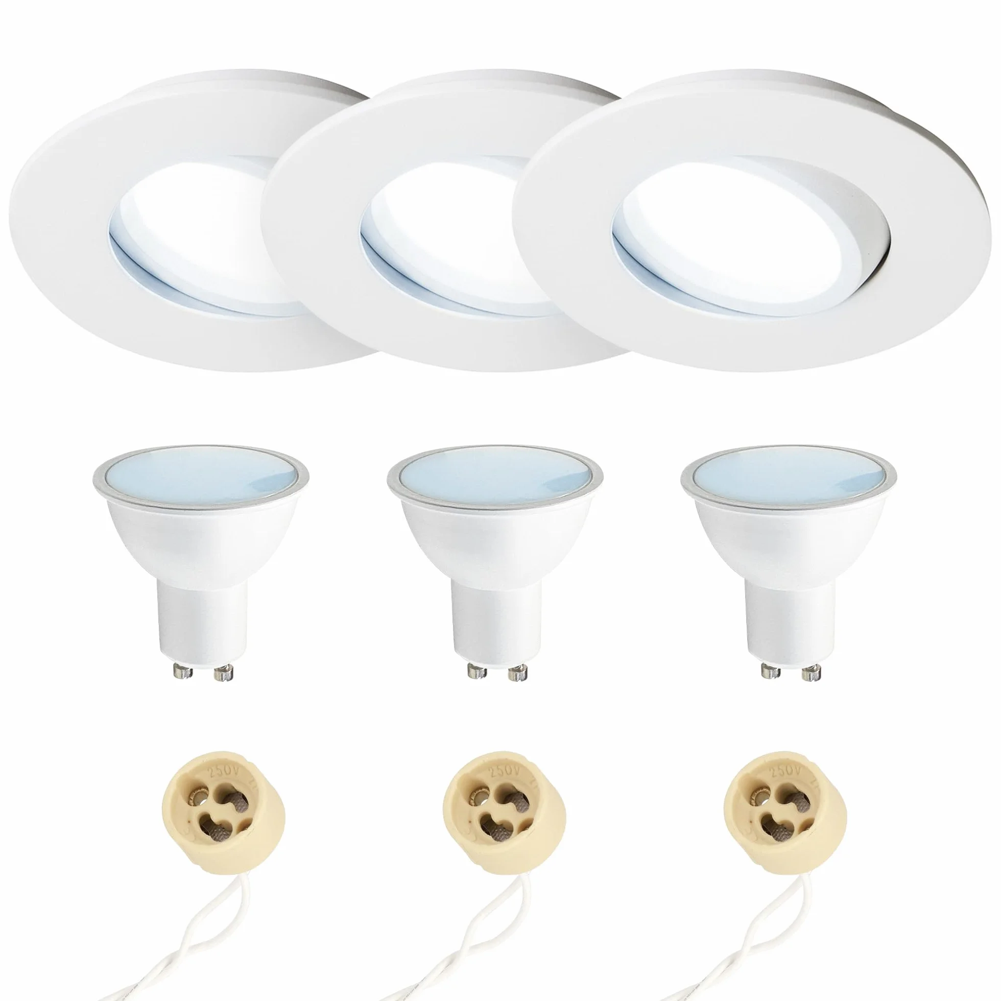 EDO Zestaw 3 sztuk - Oprawa Wpuszczana LED GU10 5,5W 6500K 230V POLI Biała Okrągła Ø 95 mm - Reflektor Podtynkowy z Regulowanym Pierścieniem - Lampa Sufitowa IP44 do Łazienki, Pralni, Kuchni