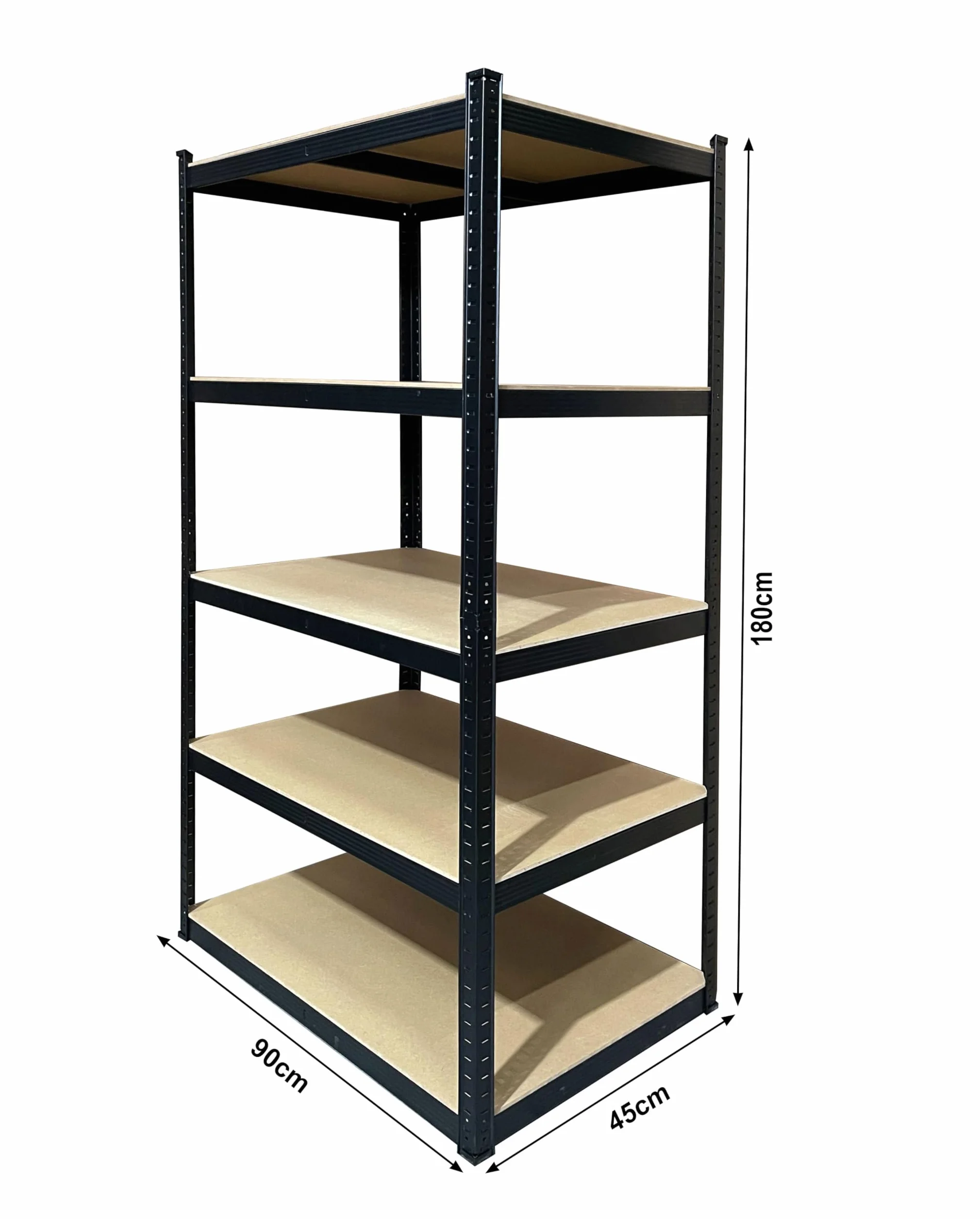 QUICK STAR Rega? magazynowy do du?ych obci??e?, 90 x 45 x 180 cm, 5 pó?ek MDF, ud?wig 1250 kg, system wtykowy, czarny