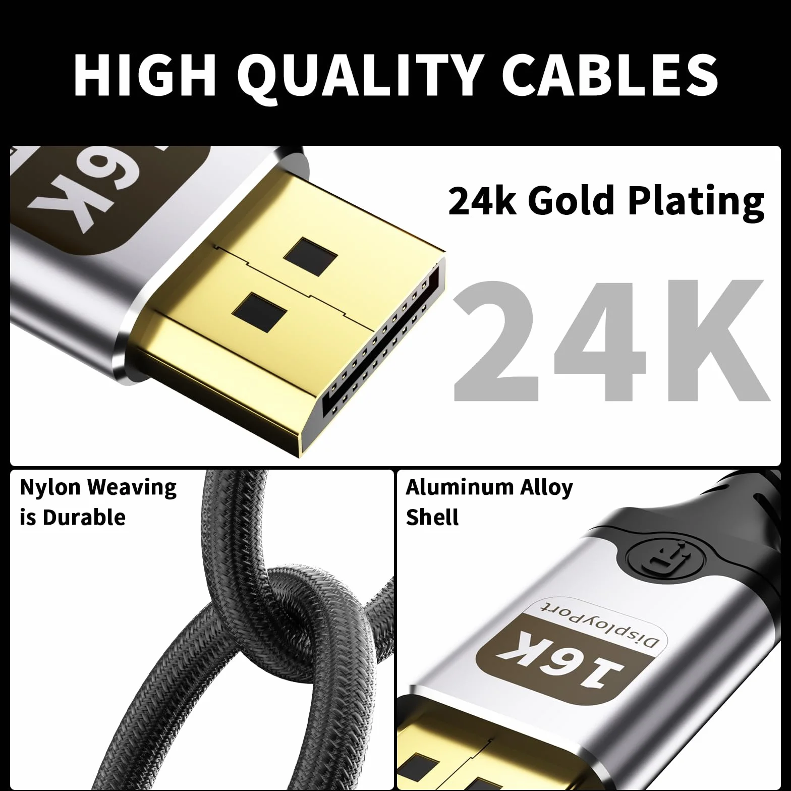 Kabel DisplayPort 2 m, kabel wyświetlacza 16K, obsługuje 80 GB/sek., 16K przy 60 Hz, 8K przy 120 Hz, 4K przy 240 Hz, HDR, DSC 1.2a, FreeSync, G-Sync, kabel DP 2.1 do monitora do gier, karty