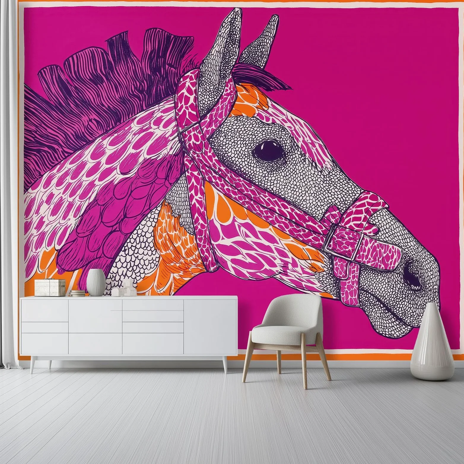 Tapeta 300 x 210 cm, abstrakcyjny wzór konia pop art, dekoracja z włókniny do pokoju dziecięcego i ściany TV, różowa
