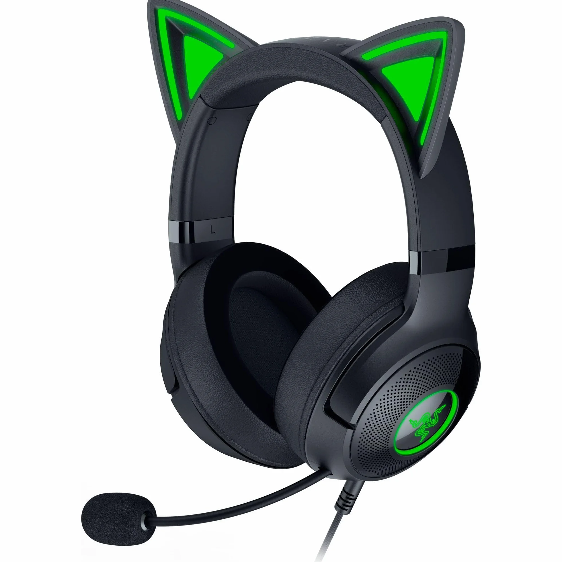 Razer Kraken Kitty V2 - Przewodowy zestaw słuchawkowy RGB z kocimi uszami (oświetlenie reaktywne Stream, HyperClear Micro Cardioid, Przetworniki Triforce 40mm, 7.1 dźwięk przestrzenny) Czarny